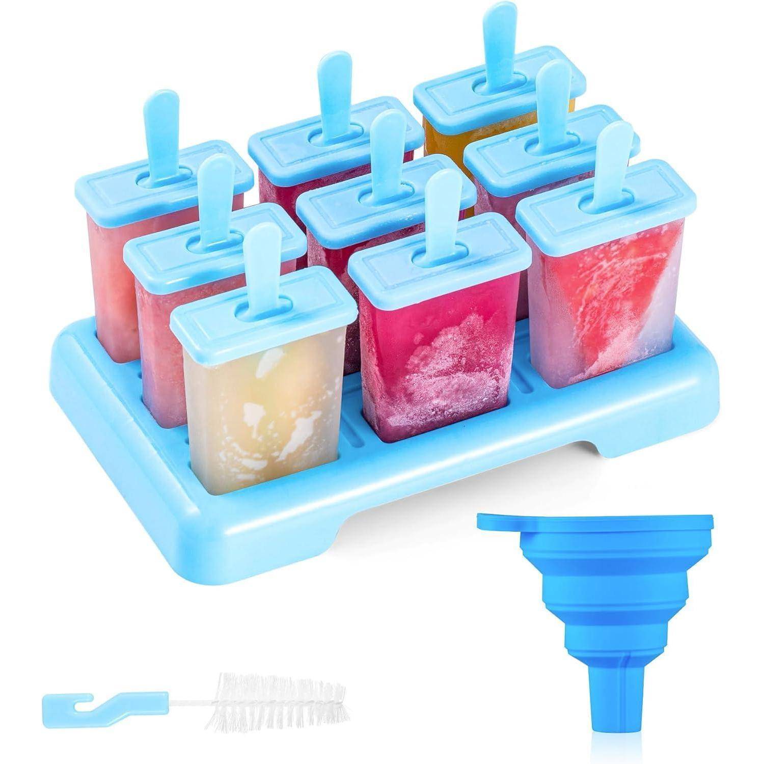 9 Stück Eisformen Eis am Stiel BPA-frei mit Reinigungsbürste Trichter