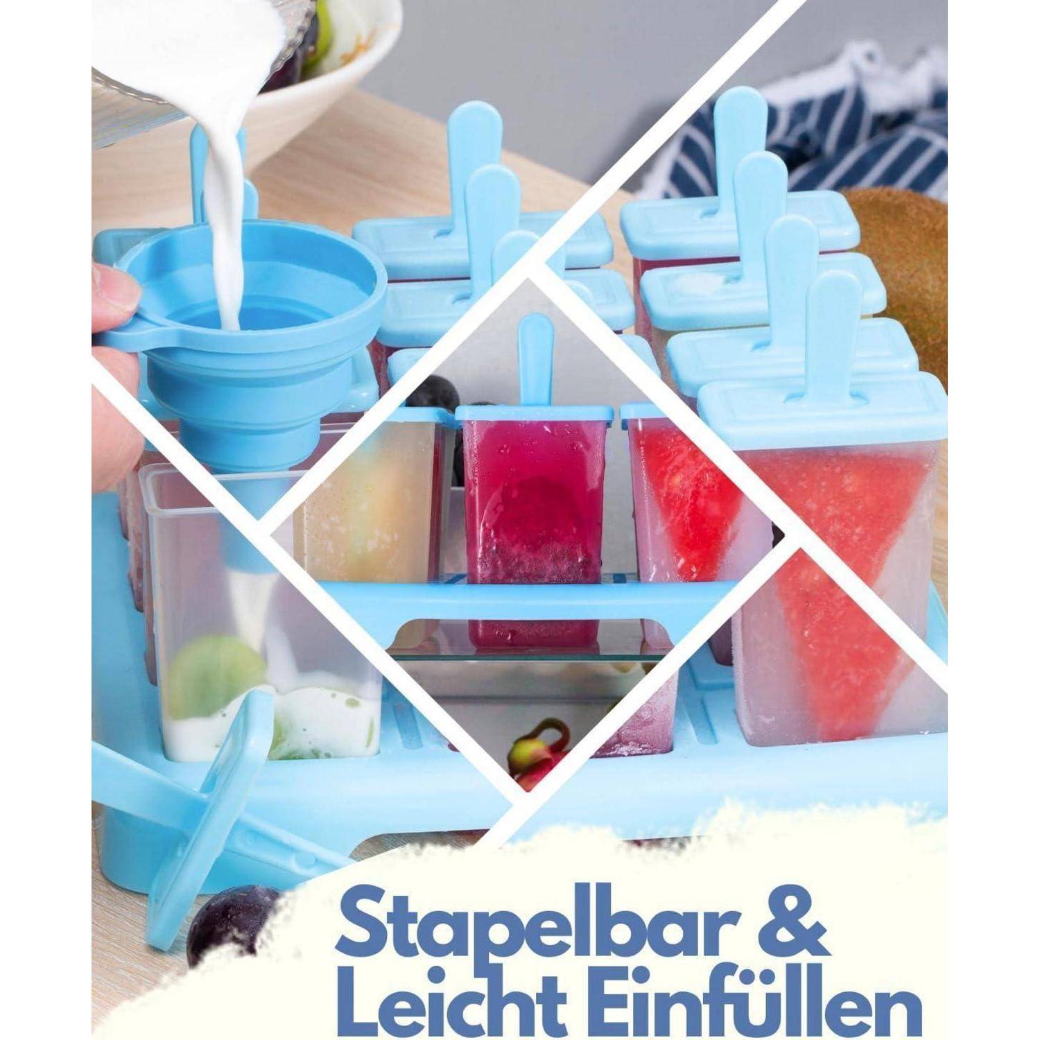 9 Stück Eisformen Eis am Stiel BPA-frei mit Reinigungsbürste Trichter