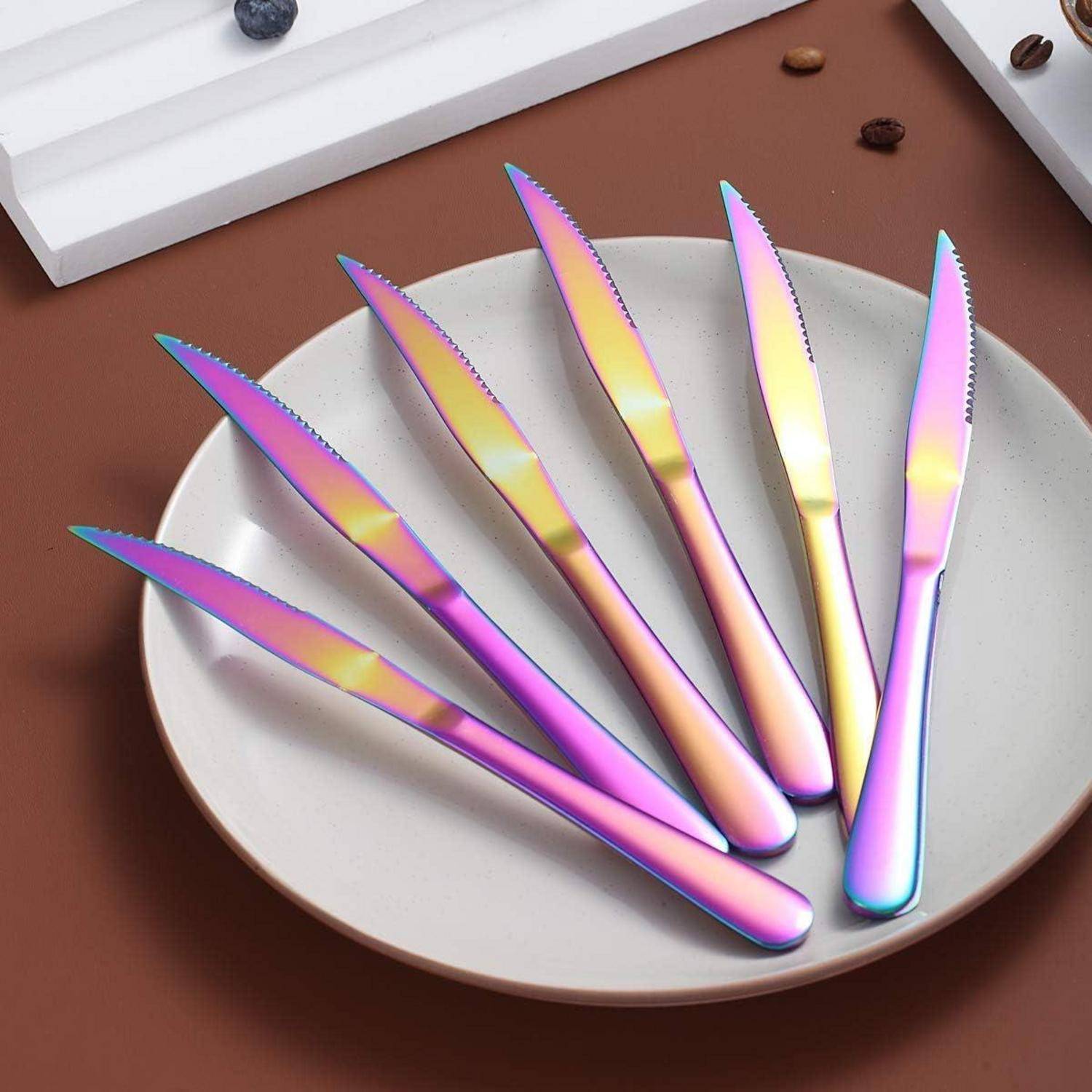 Steakmesser Set 8tlg Regenbogen Edelstahl Scharf Tafelmesser Besteck