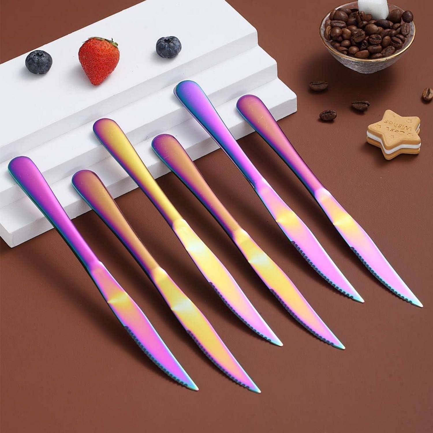 Steakmesser Set 8tlg Regenbogen Edelstahl Scharf Tafelmesser Besteck