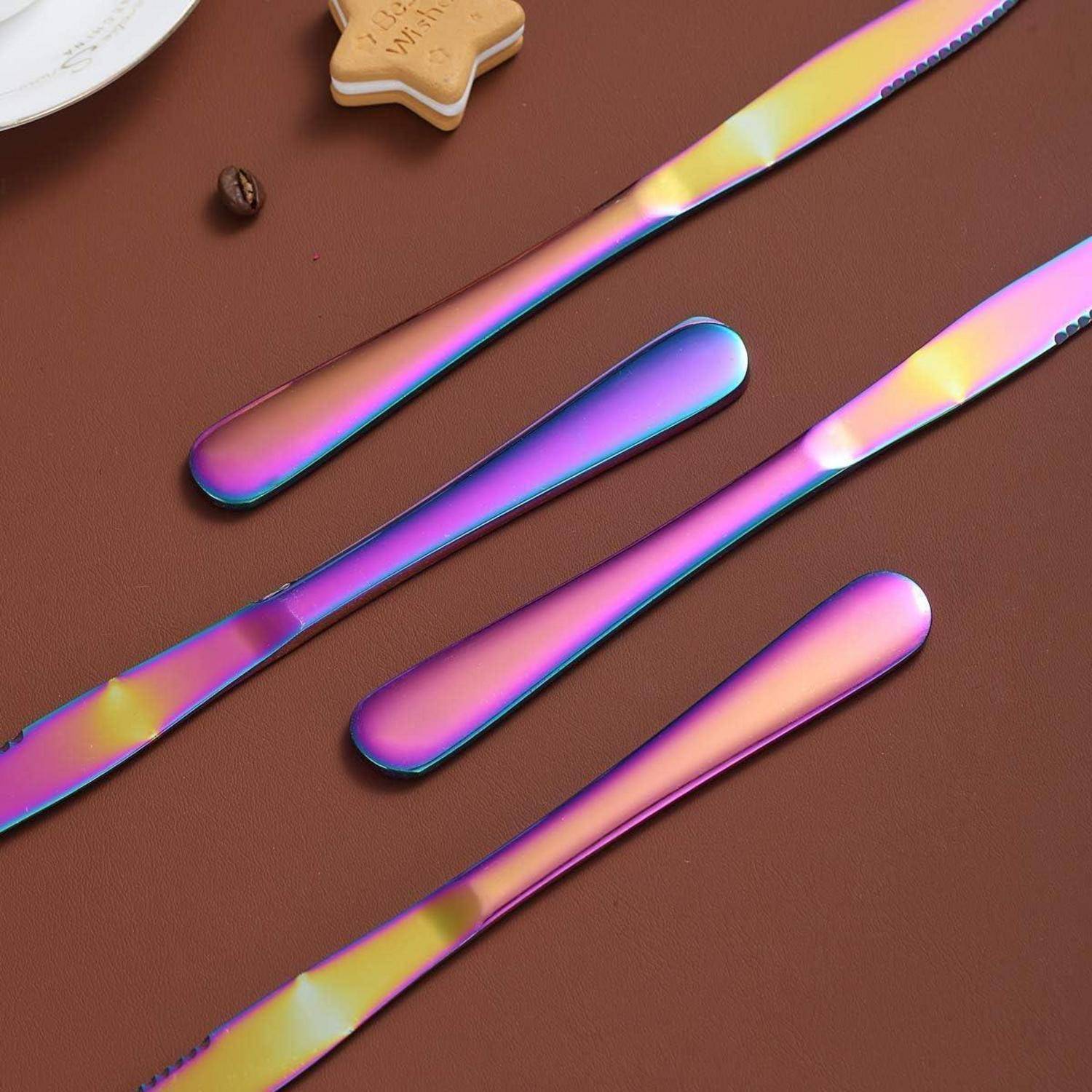 Steakmesser Set 8tlg Regenbogen Edelstahl Scharf Tafelmesser Besteck