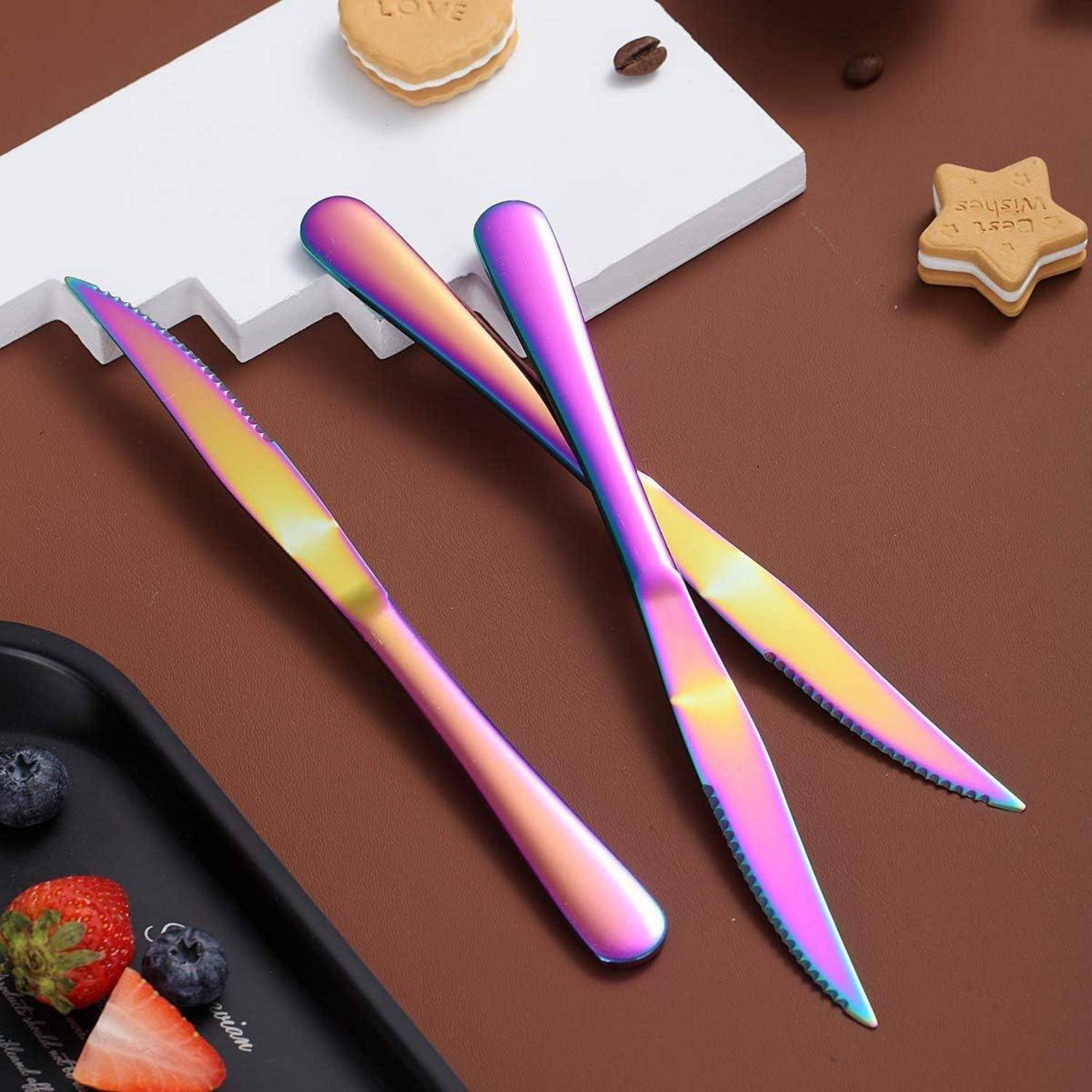 Steakmesser Set 8tlg Regenbogen Edelstahl Scharf Tafelmesser Besteck