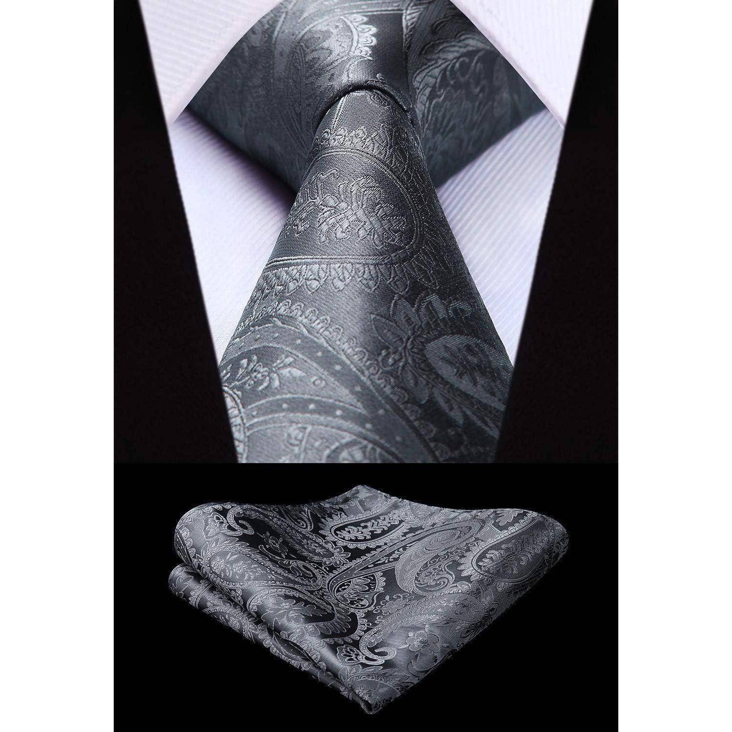 Herren Weste Paisley Floral Jacquard Krawatte Anzug Set Grau XS