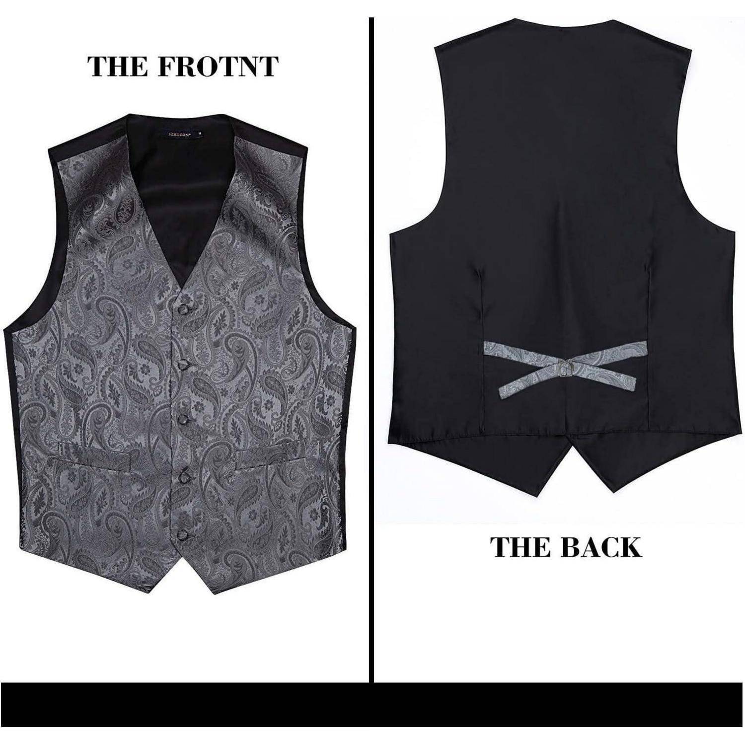 Herren Weste Paisley Floral Jacquard Krawatte Anzug Set Grau XS