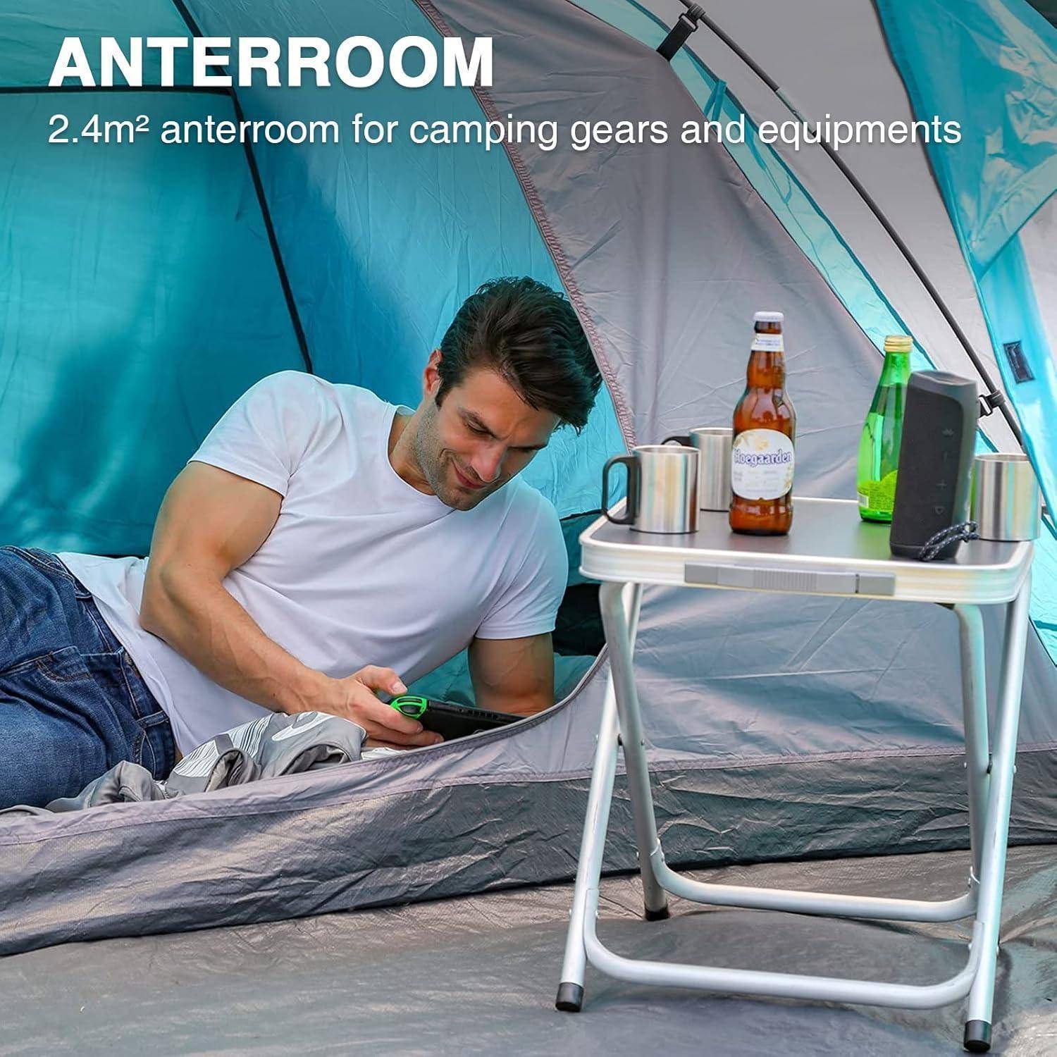 Zelt 4 Personen Camping Kuppelzelt mit Vorzelt wasserdicht 4000mm Blue