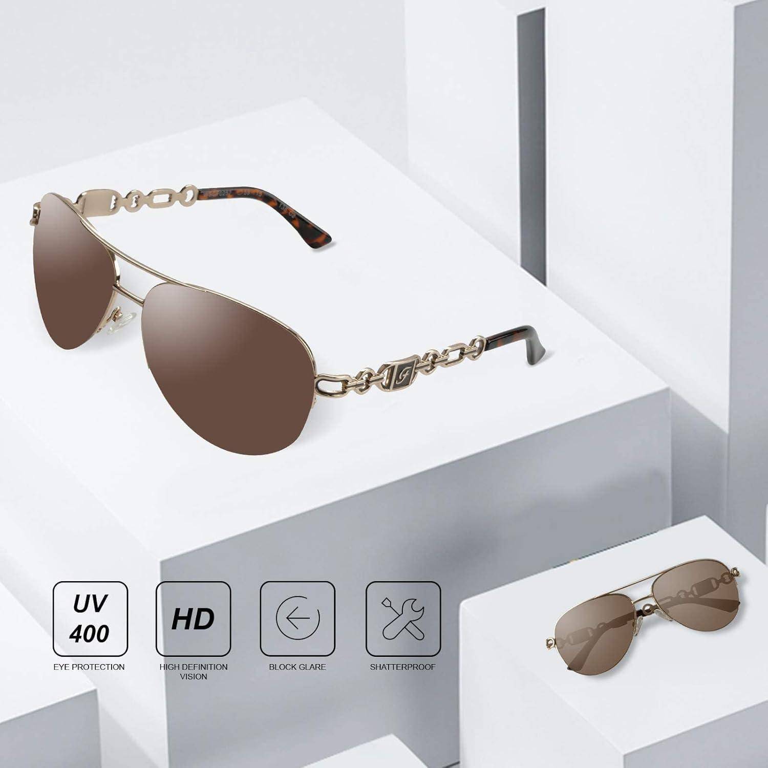 Sonnenbrille Damen Verspiegelt UV400 Gestell Gold Gläser Braun Getönt