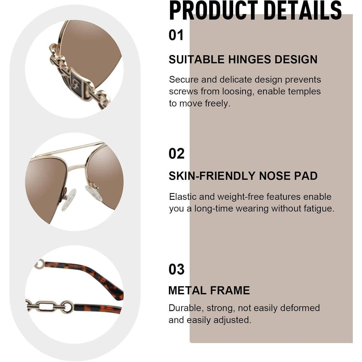 Sonnenbrille Damen Verspiegelt UV400 Gestell Gold Gläser Braun Getönt