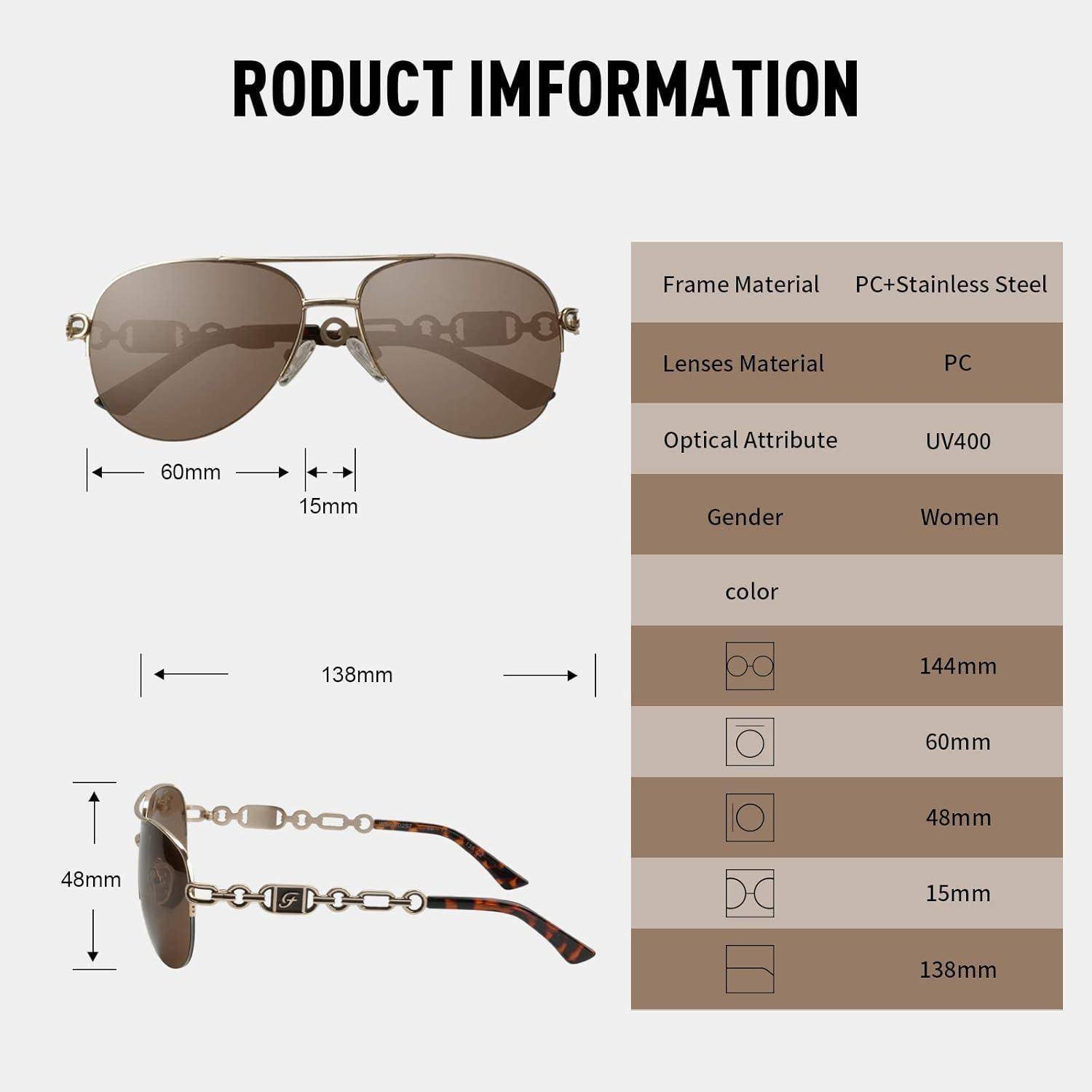 Sonnenbrille Damen Verspiegelt UV400 Gestell Gold Gläser Braun Getönt