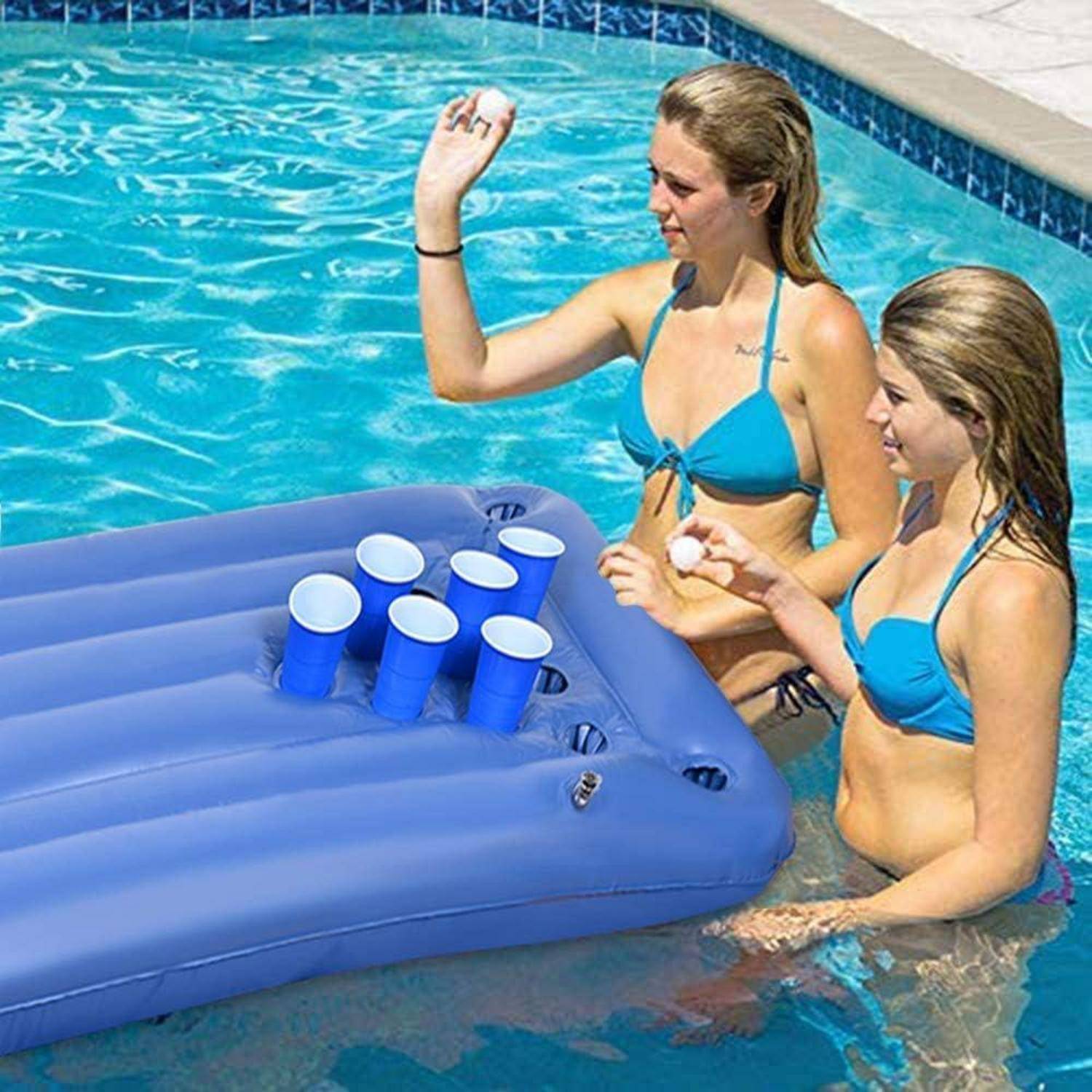 Aufblasbare Schwimm Luftmatratze Bier Pong Party Getränkehalter