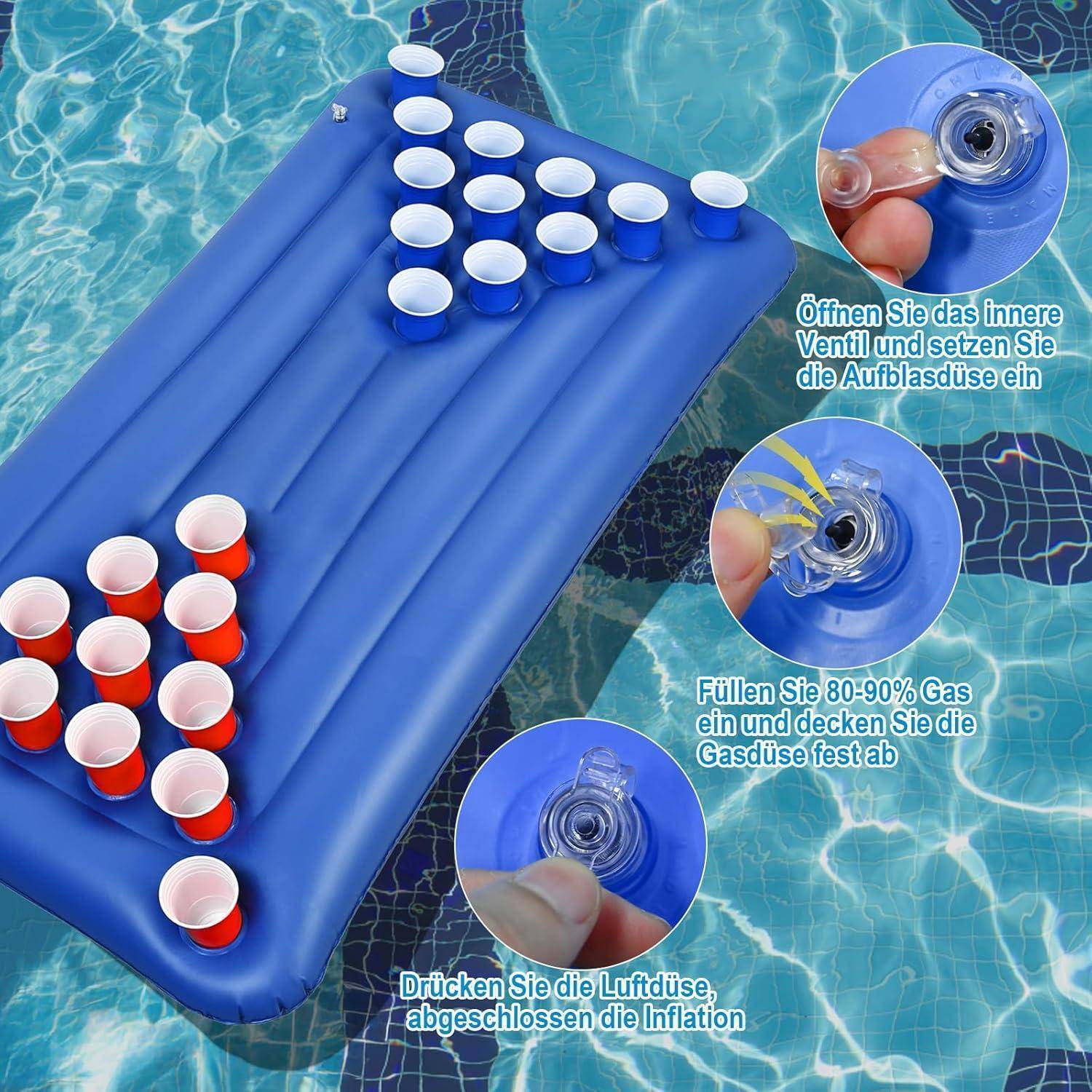 Aufblasbare Schwimm Luftmatratze Bier Pong Party Getränkehalter