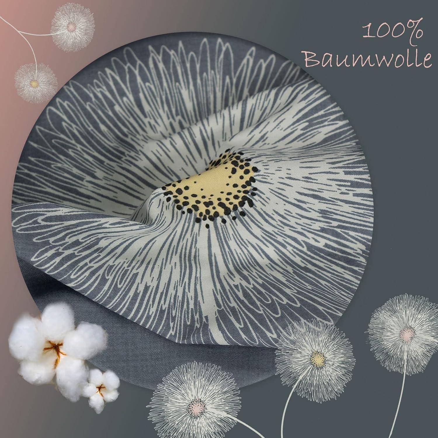 Bettwäsche 135x200 Grau Rosa Blumen Wendebettwäsche 100% Baumwolle