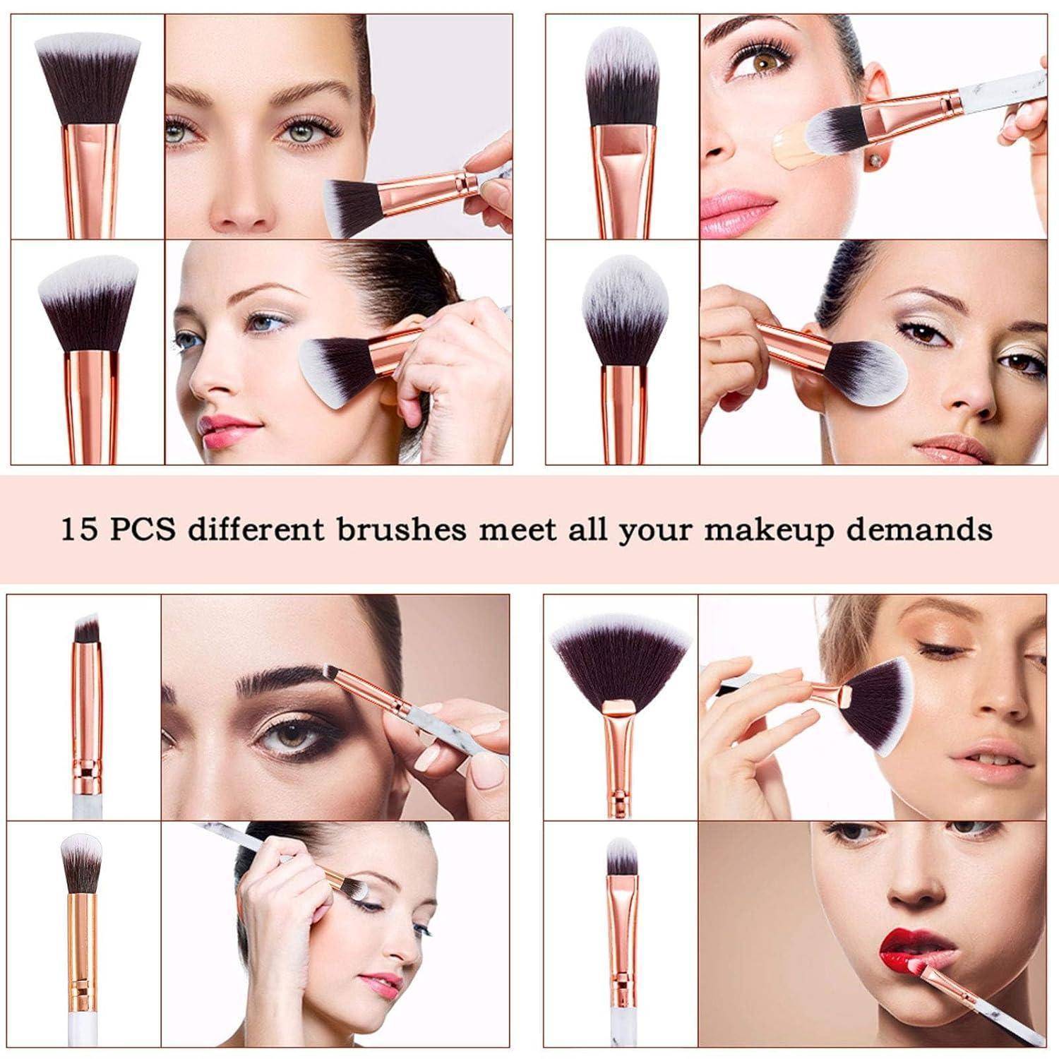 15PCs Pinselset Makeup Schminkpinsel Set Hautfreundlich mit Schwamm