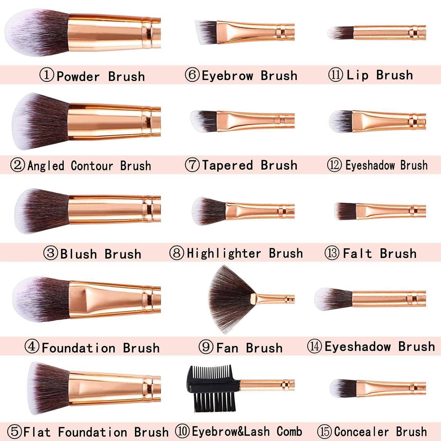 15PCs Pinselset Makeup Schminkpinsel Set Hautfreundlich mit Schwamm