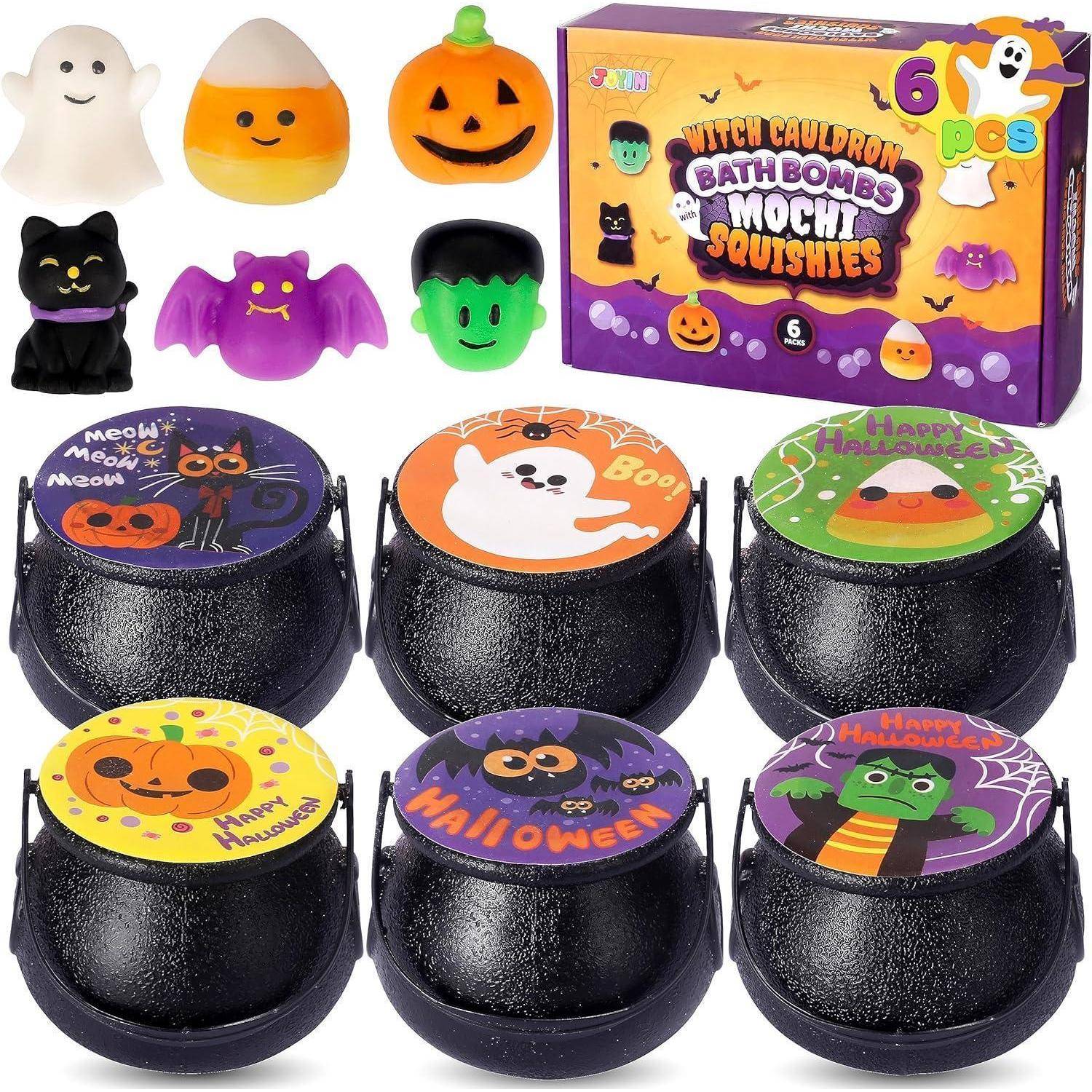 6er Halloween Hexenkessel Badebomben mit Mochi Squishy-Spielzeug