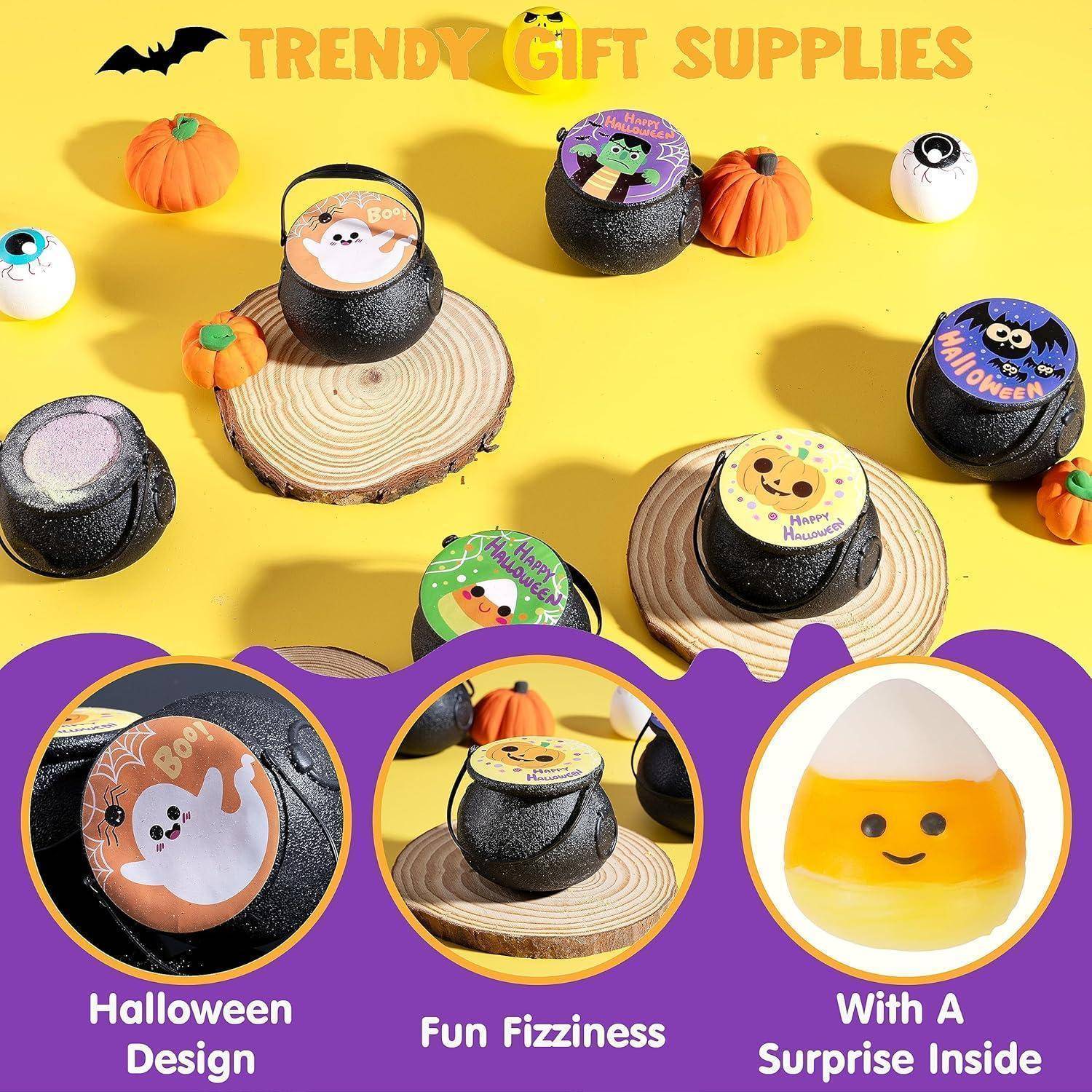 6er Halloween Hexenkessel Badebomben mit Mochi Squishy-Spielzeug