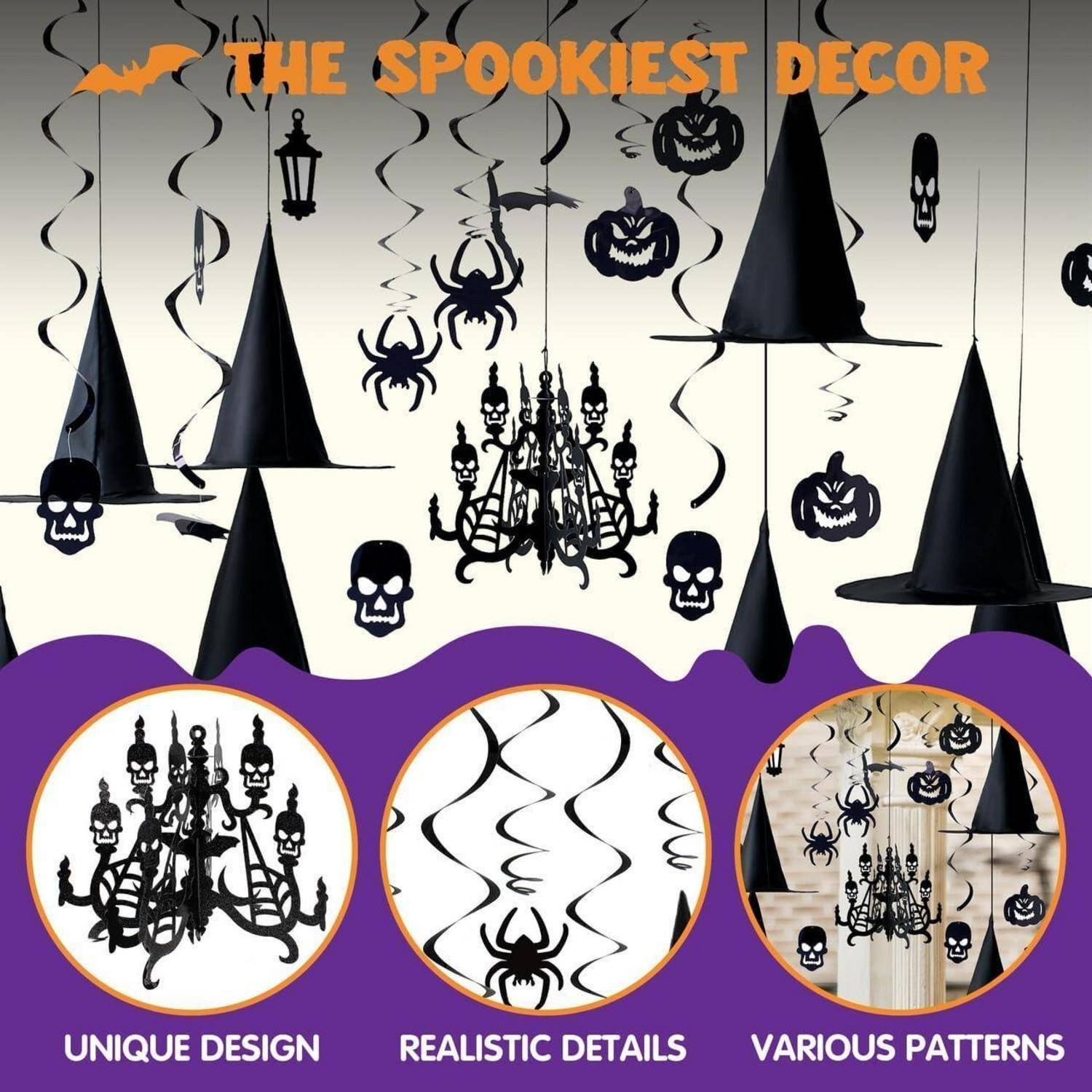 Halloween Hängewirbel Dekorationen Hexenhüte Kürbis Spinnen Geist