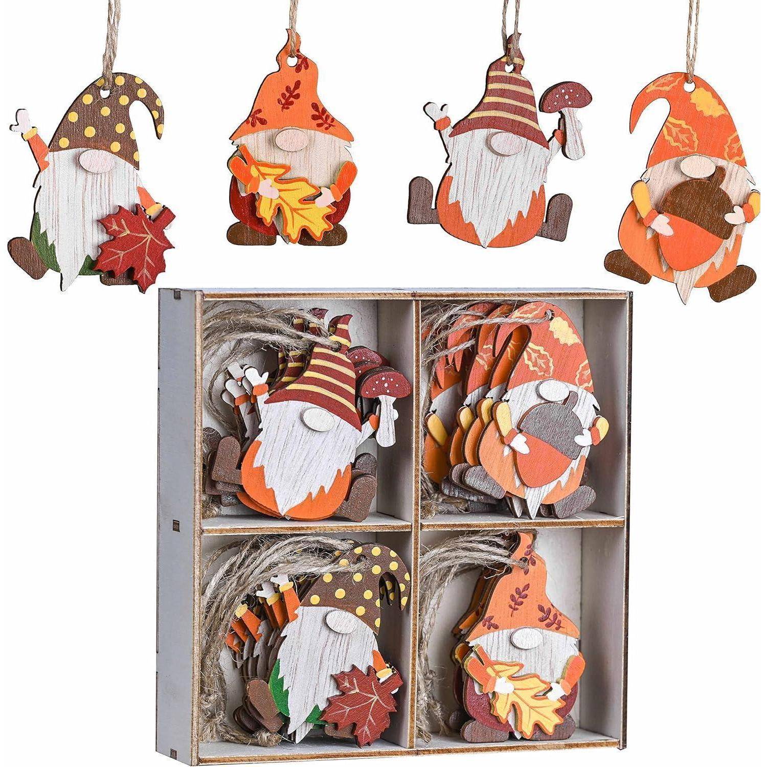 Herbst Deko Hänger Figuren 24er Set 4.5-5.5cm Zwerg Wichtel Ahornblatt