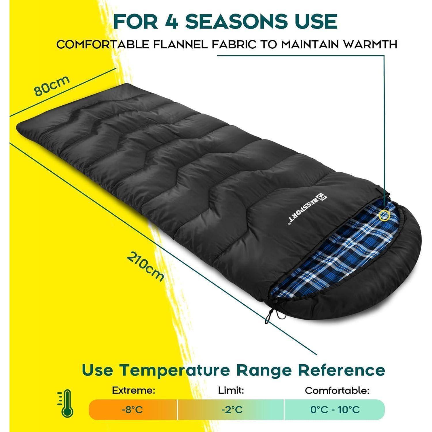 Schlafsack für Camping 3-4 Jahreszeiten -8 °C - 20°C Wasserdicht Warm