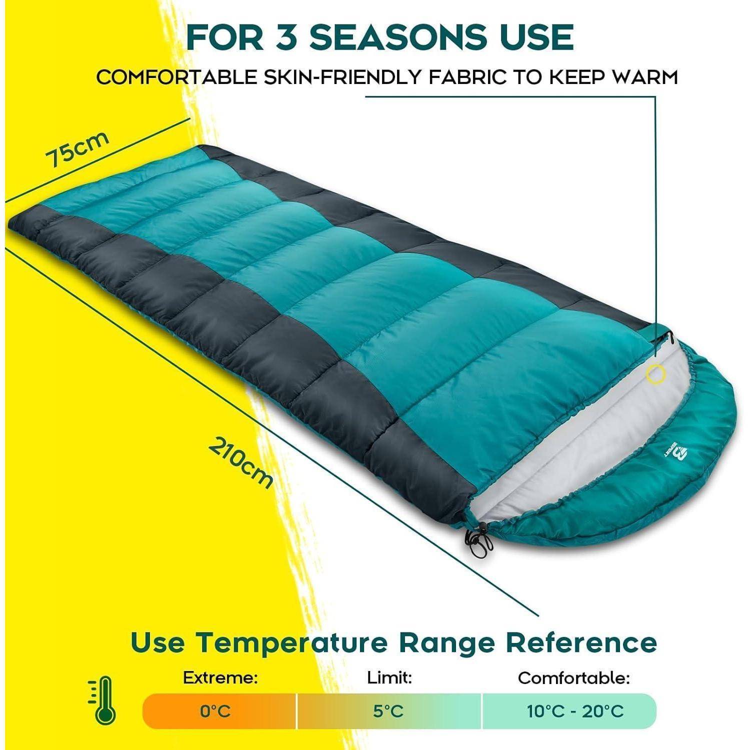 Schlafsack für Camping 3-4 Jahreszeiten -8 °C - 20°C Wasserdicht und