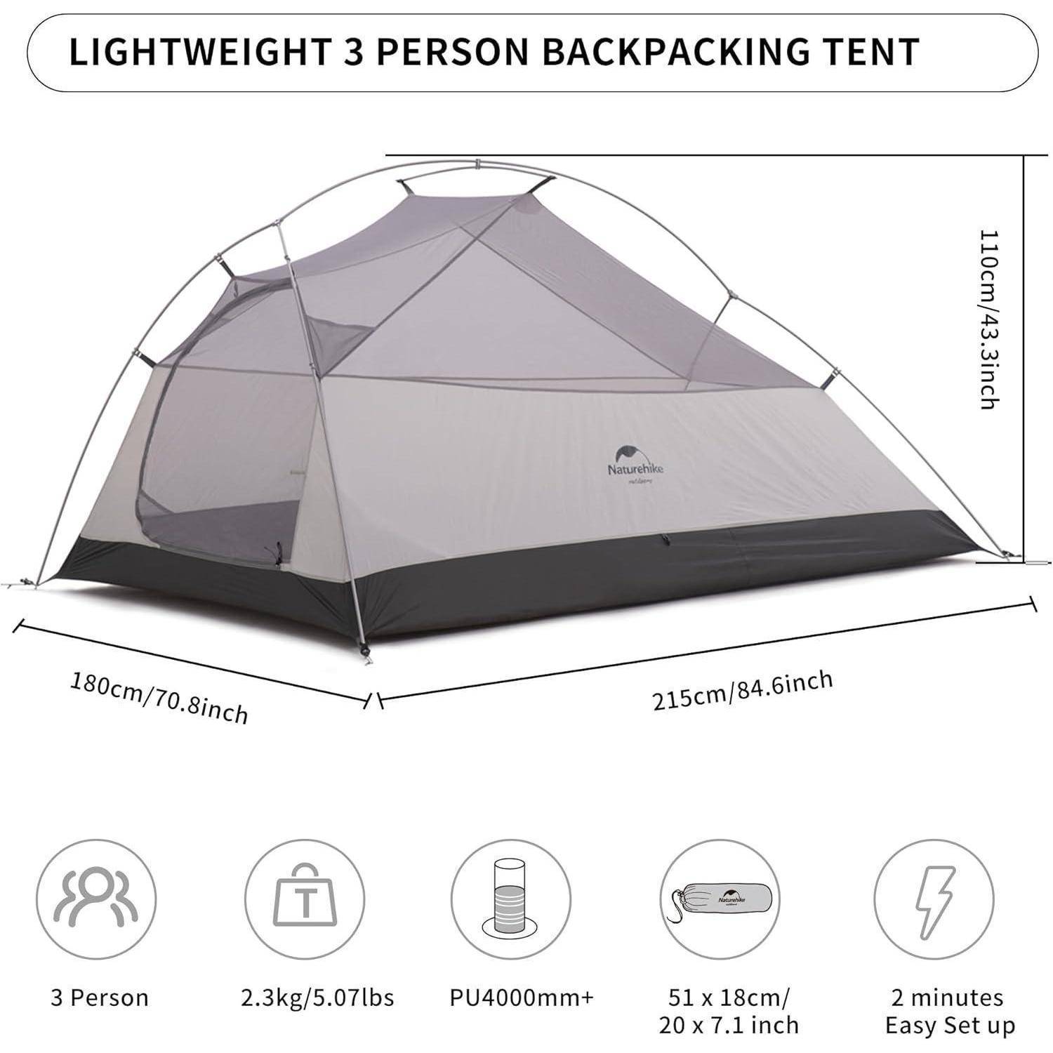 Ultraleichtes Zelt für 3 Personen, 3-4 Saison, Camping, Wandern, 20D