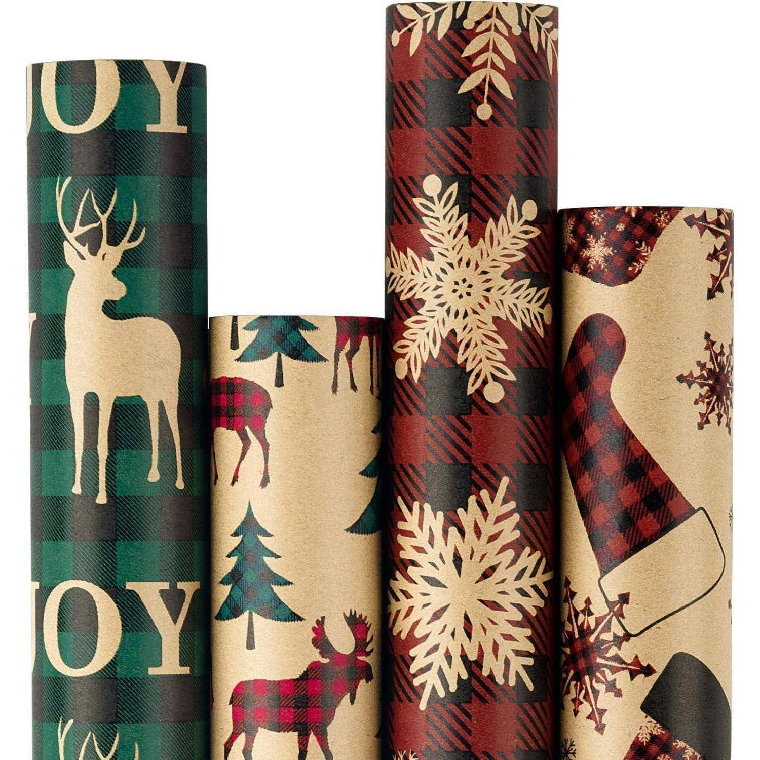 Weihnachtsgeschenkpapier Kraftpapier Rot Grün Plaids Christmas 4