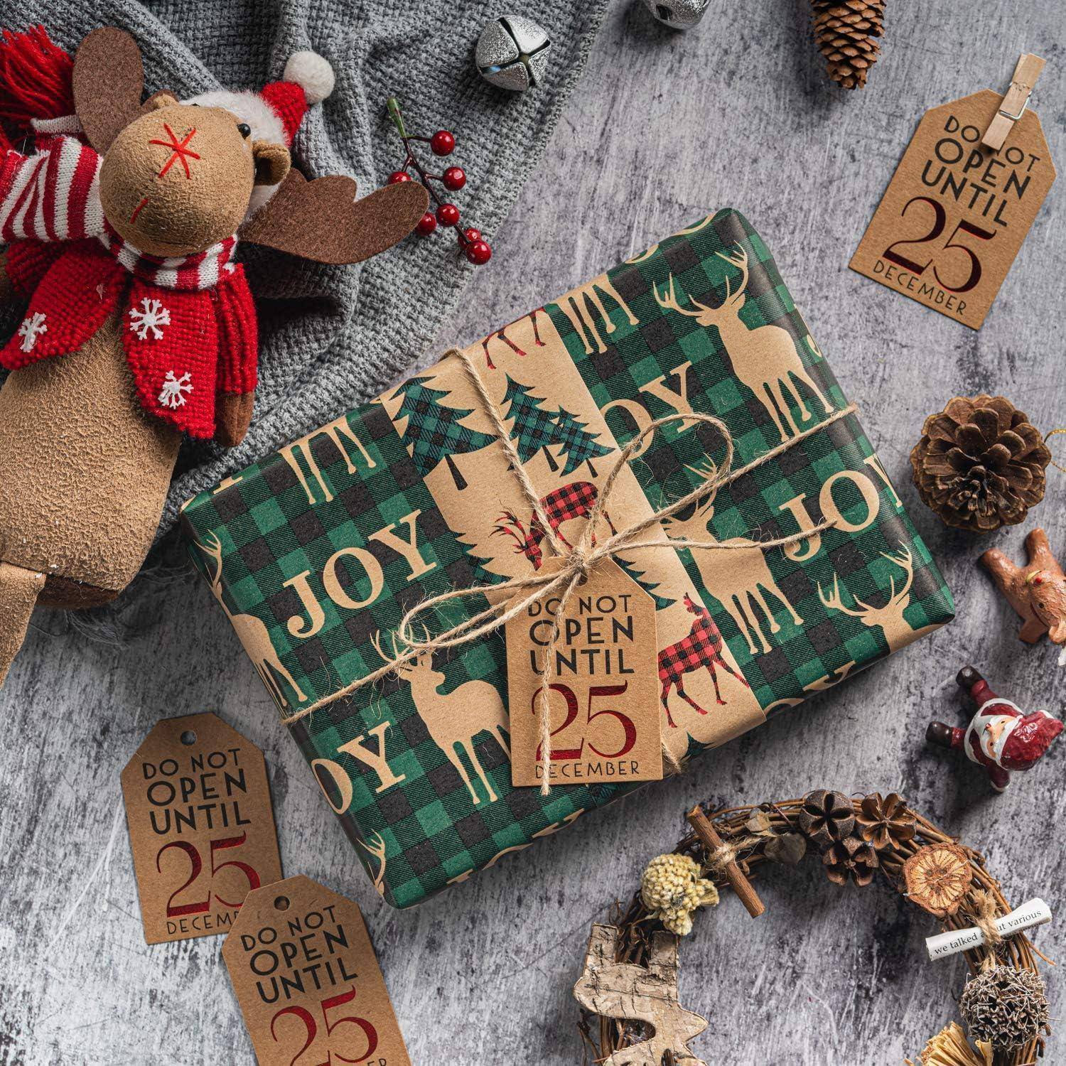 Weihnachtsgeschenkpapier Kraftpapier Rot Grün Plaids Christmas 4