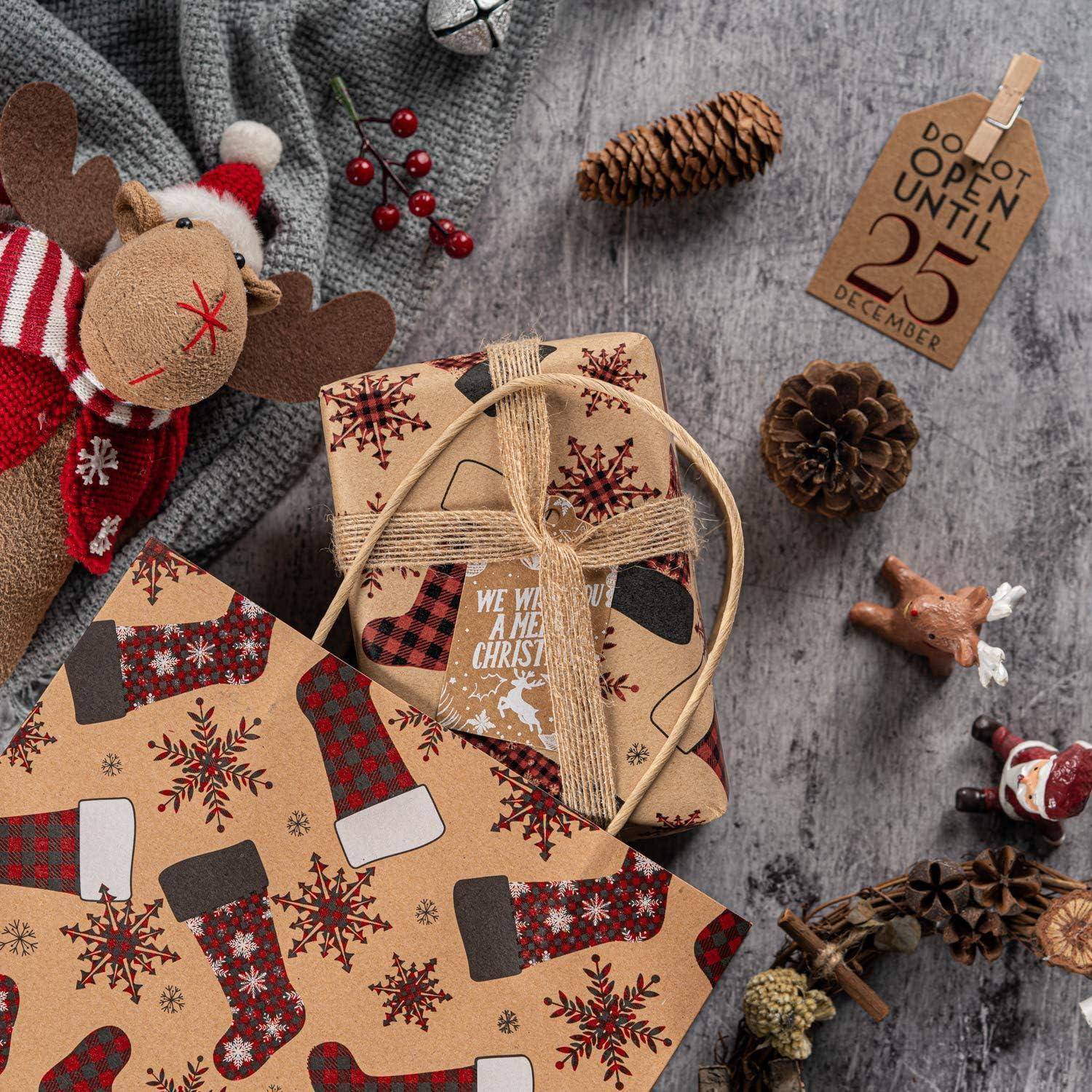 Weihnachtsgeschenkpapier Kraftpapier Rot Grün Plaids Christmas 4