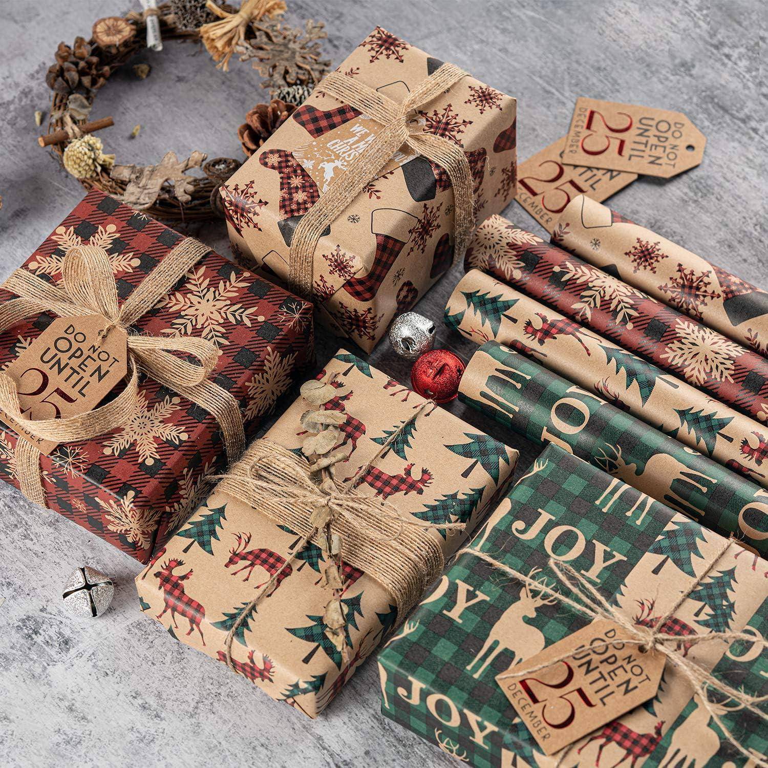 Weihnachtsgeschenkpapier Kraftpapier Rot Grün Plaids Christmas 4