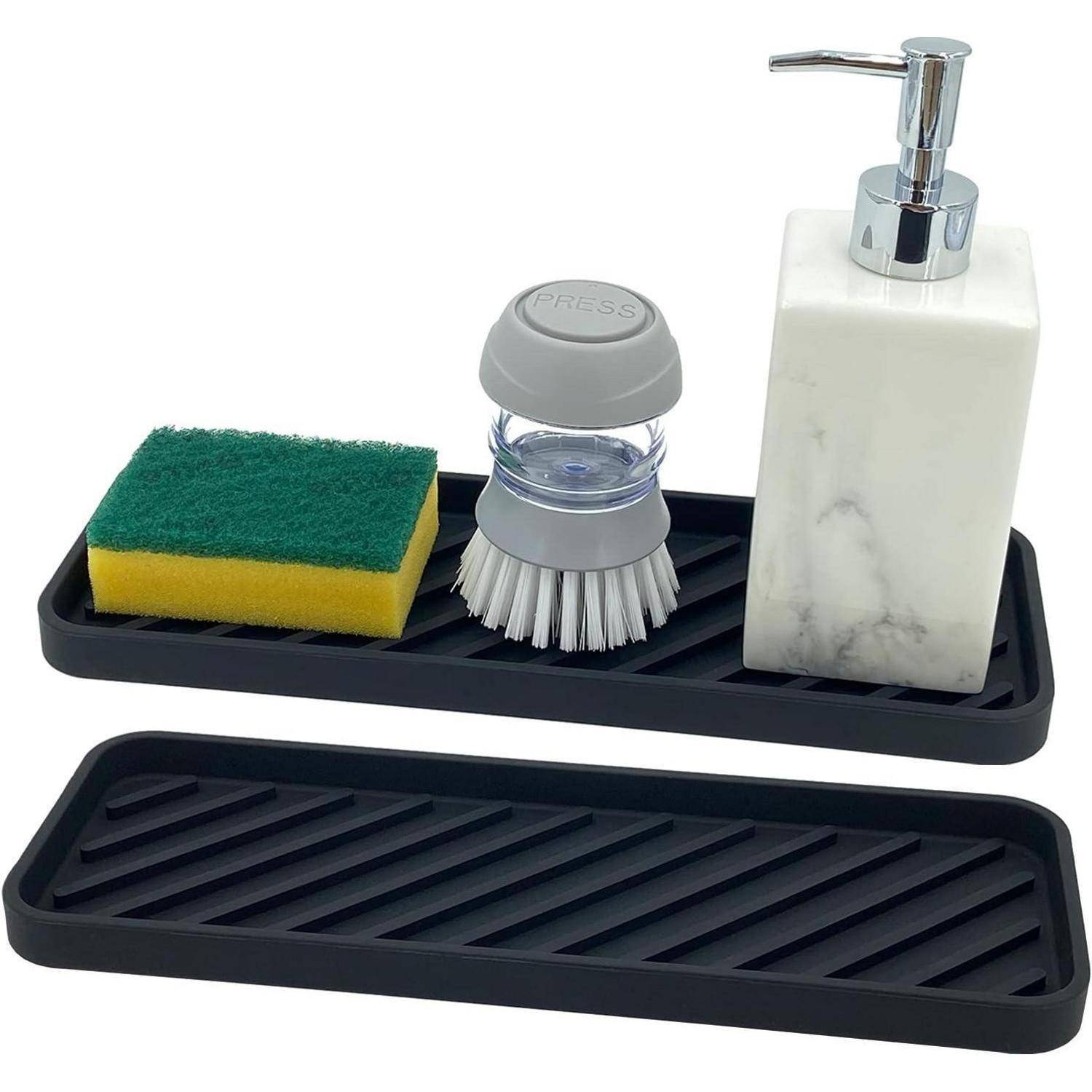 Spülbecken Organizer Silikon Schwammhalter 30cm x 11cm Schwarz 2er Set