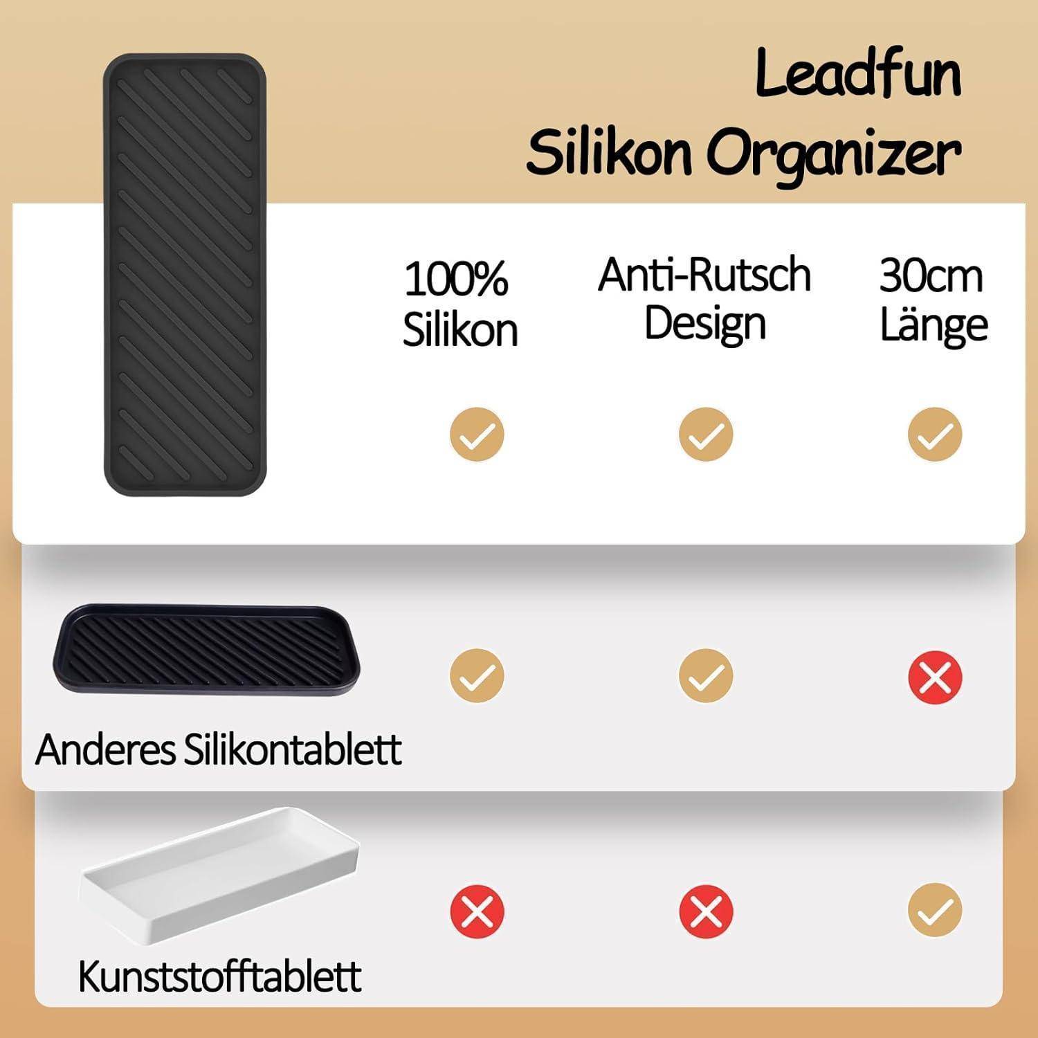 Spülbecken Organizer Silikon Schwammhalter 30cm x 11cm Schwarz 2er Set