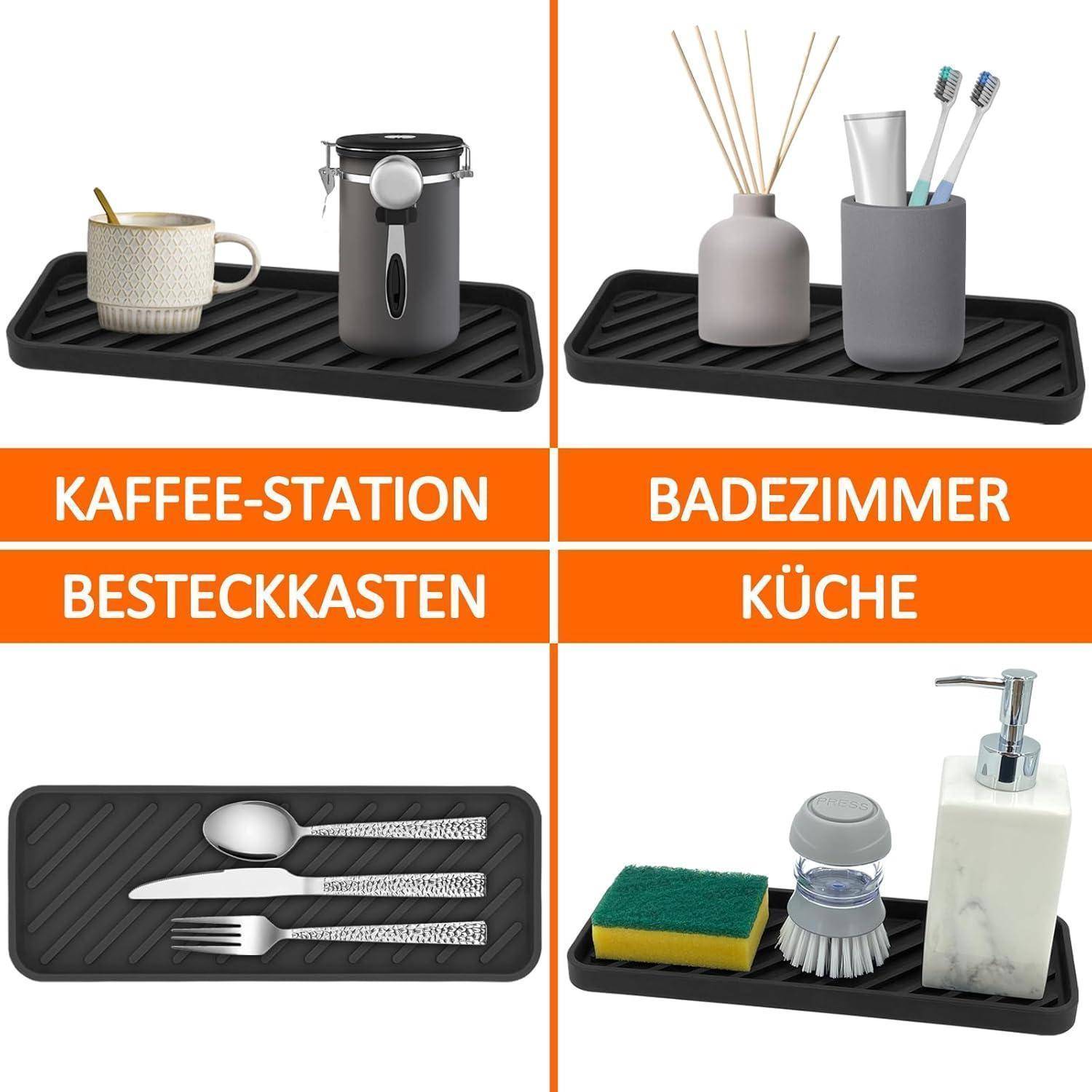 Spülbecken Organizer Silikon Schwammhalter 30cm x 11cm Schwarz 2er Set