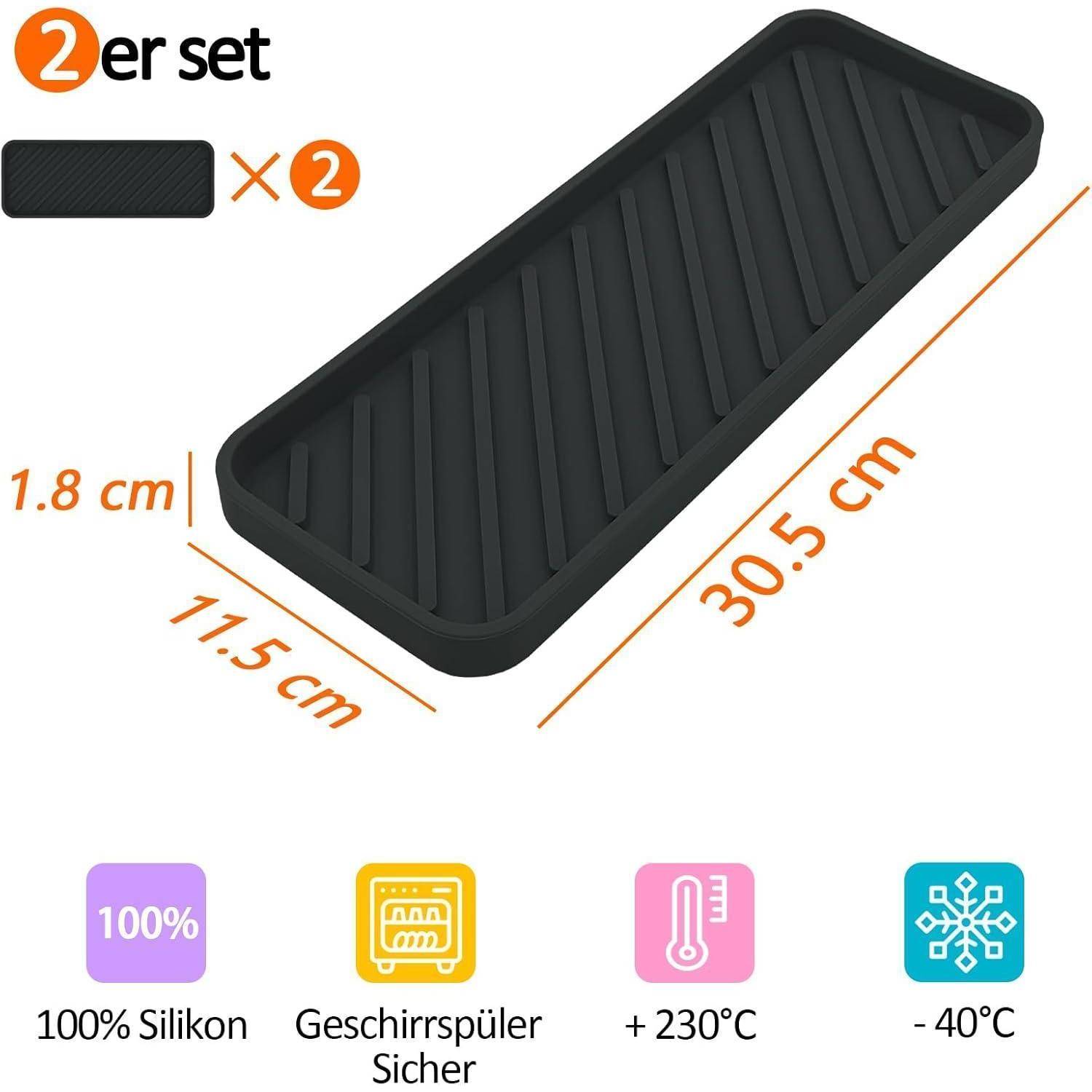 Spülbecken Organizer Silikon Schwammhalter 30cm x 11cm Schwarz 2er Set