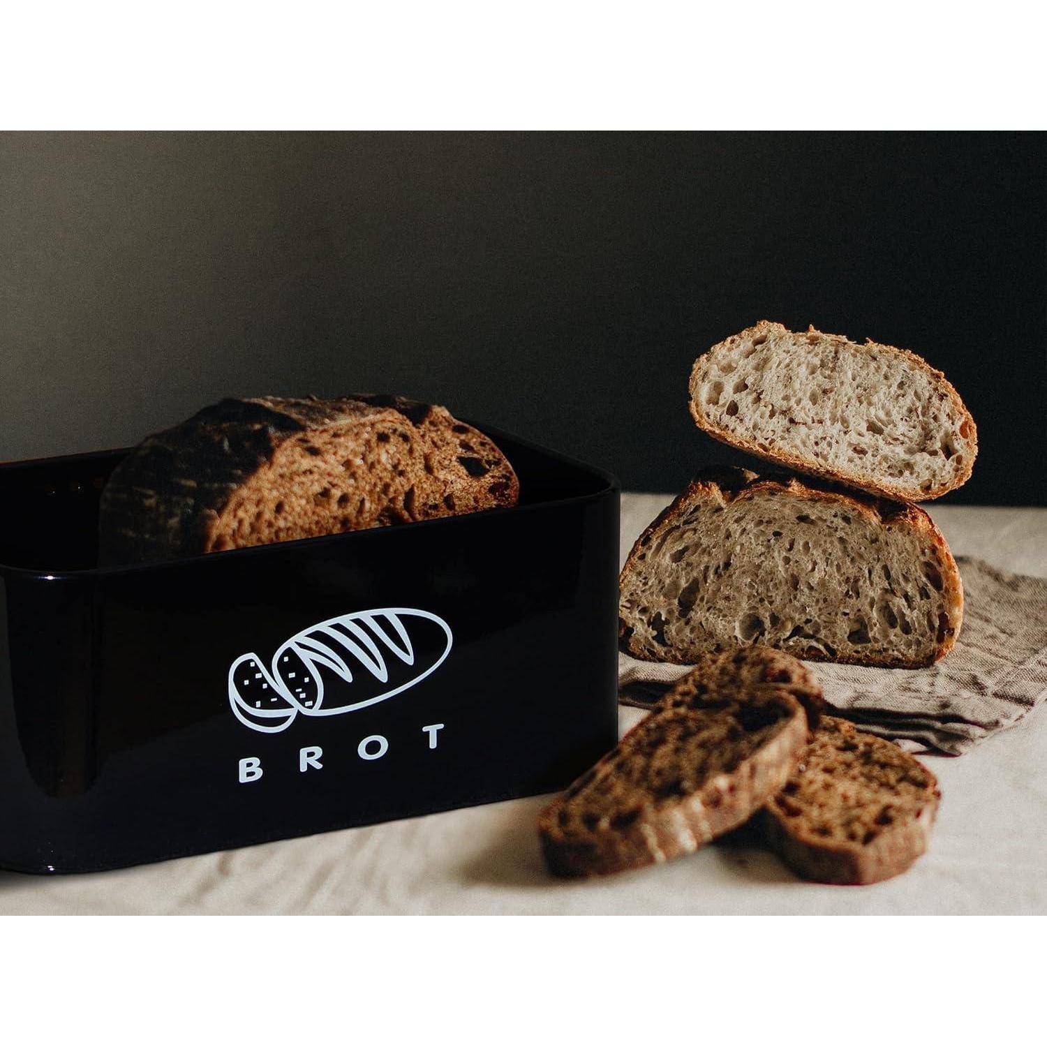 Brotkasten Bambus Deckel Schneidebrett Metall 30cm 18cm 14cm Schwarz