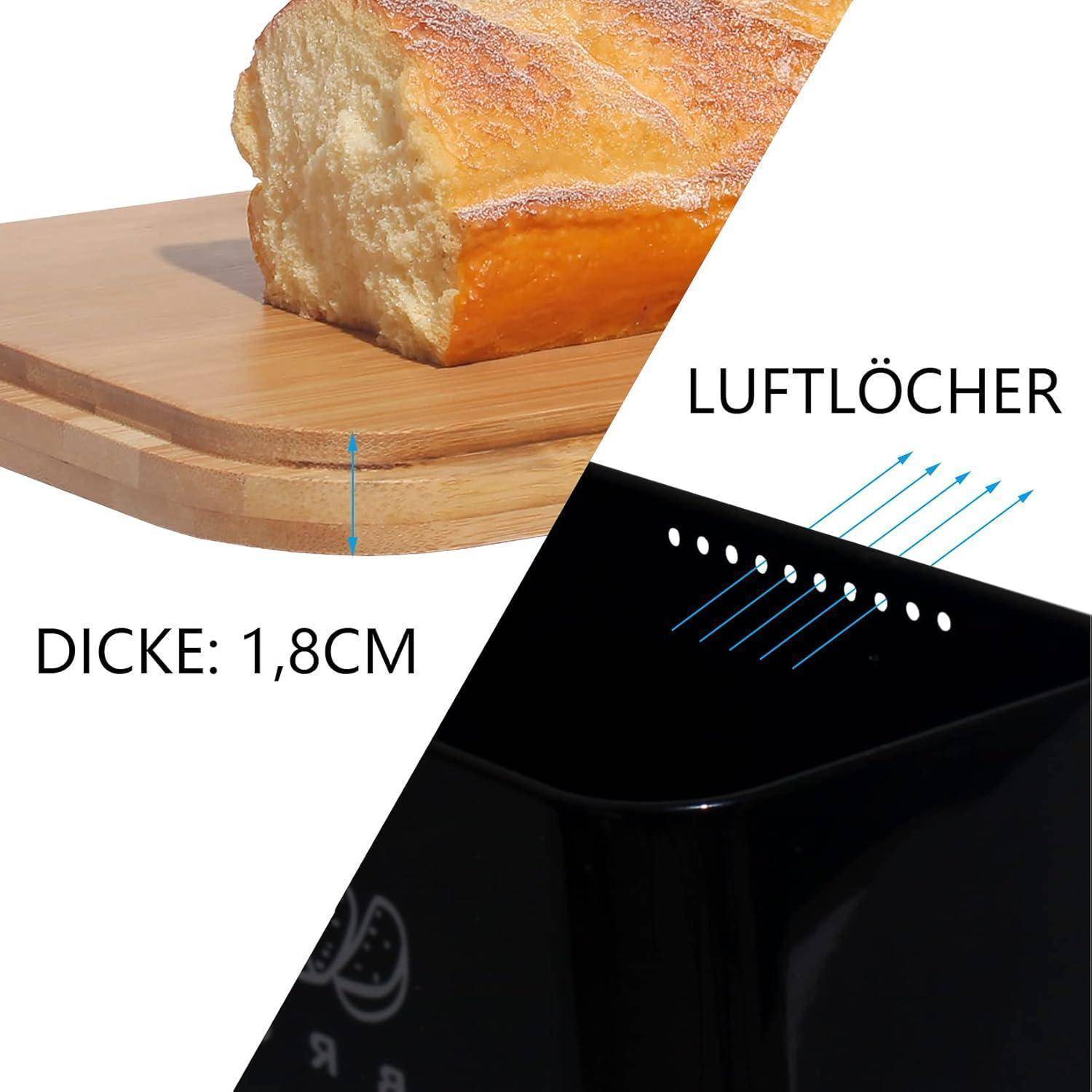 Brotkasten Bambus Deckel Schneidebrett Metall 30cm 18cm 14cm Schwarz