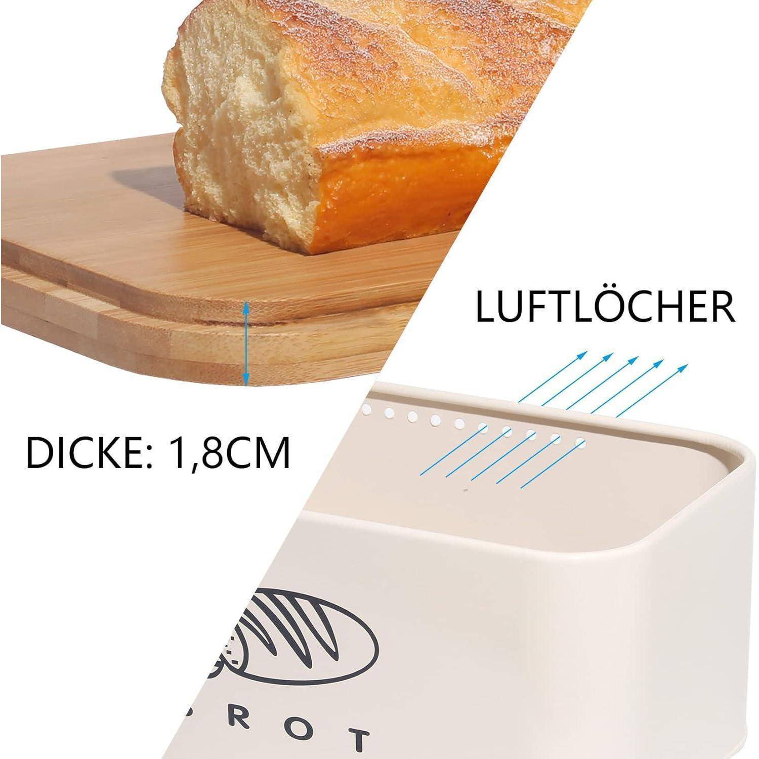Brotkasten mit Bambus Deckel für Frische, Großes Retro Metall