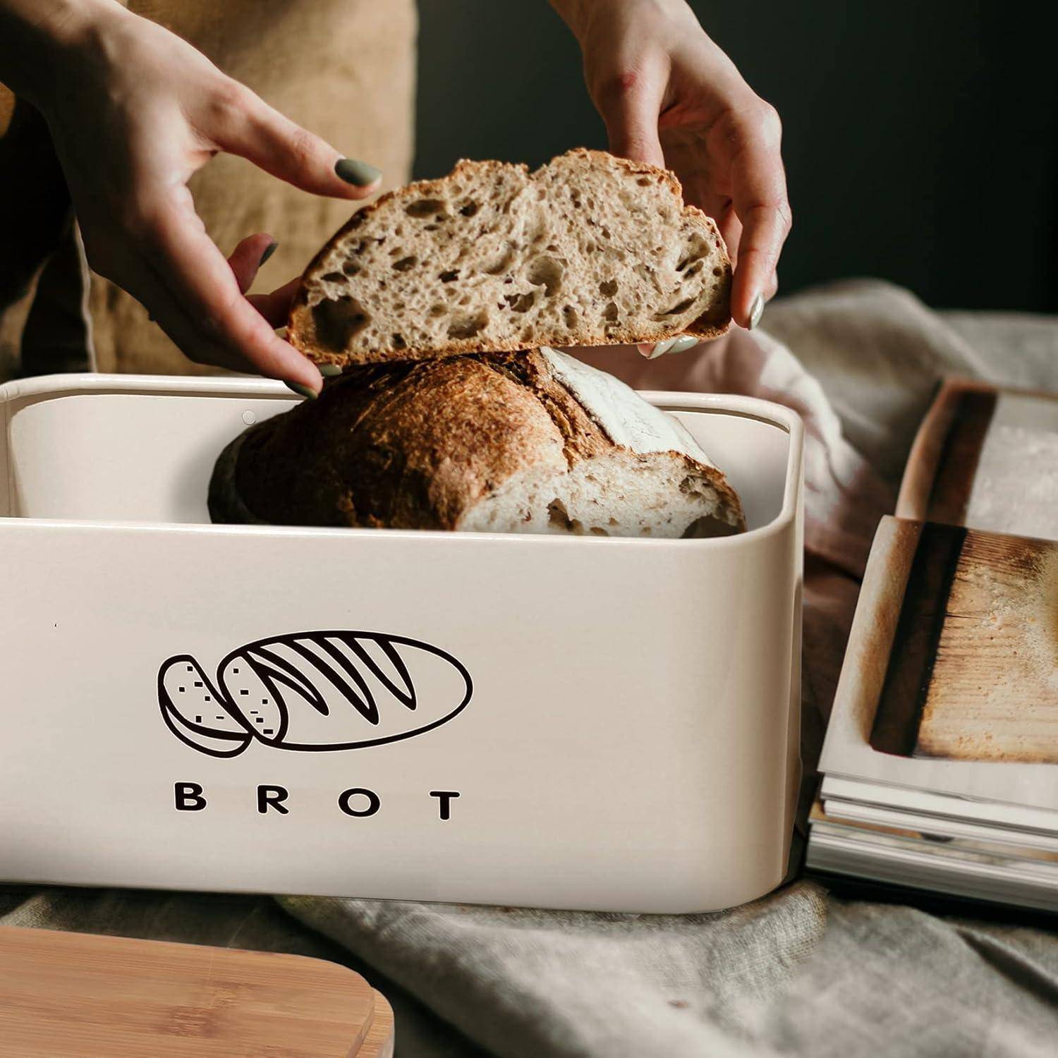 Brotkasten mit Bambus Deckel für Frische, Großes Retro Metall