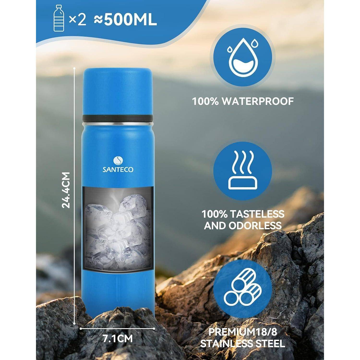 Thermosflasche Edelstahl 1l & 500ml Auslaufsicher Isolierflasche mit