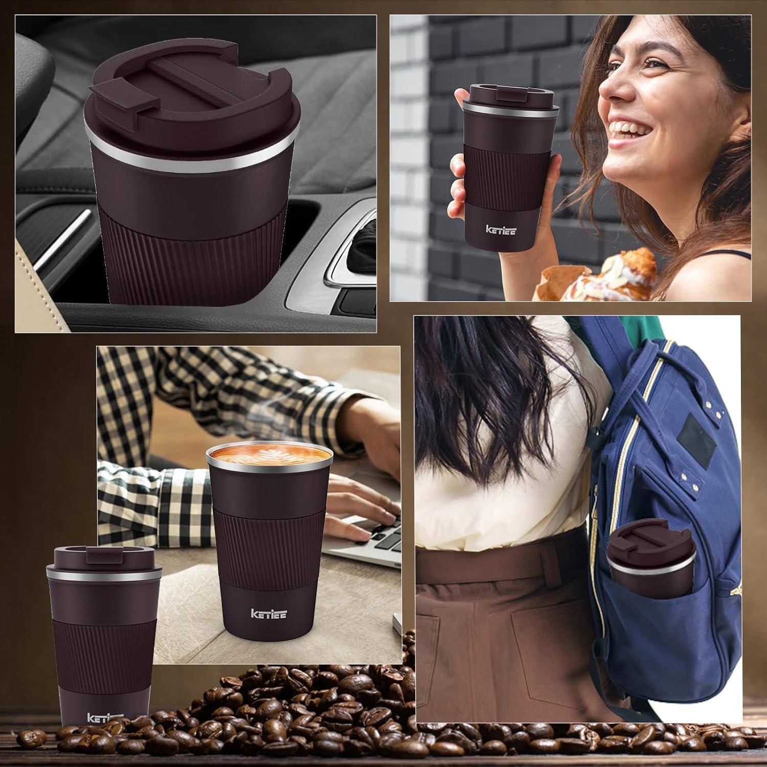 Kaffeebecher to go 380ml Thermobecher Doppelwandig Braun
