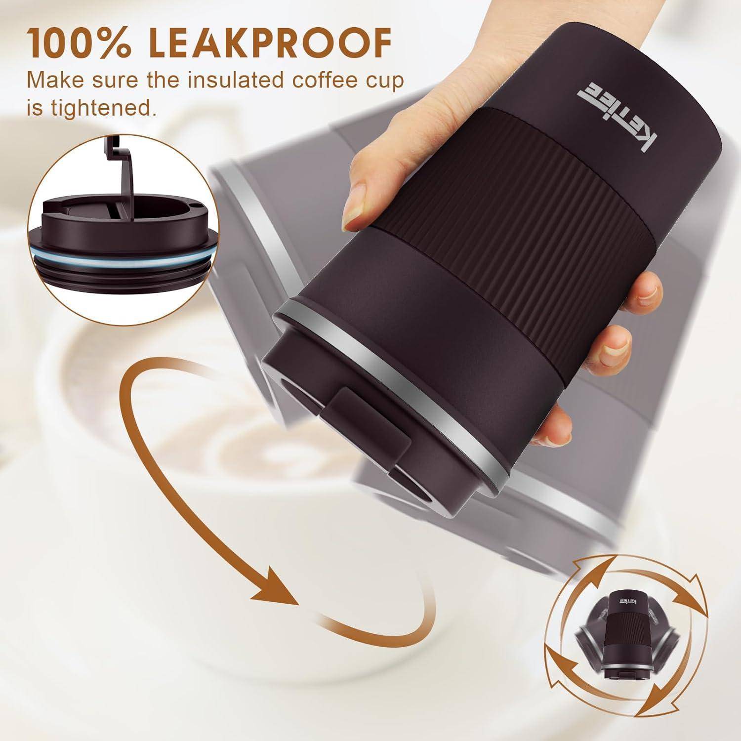 Kaffeebecher to go 380ml Thermobecher Doppelwandig Braun