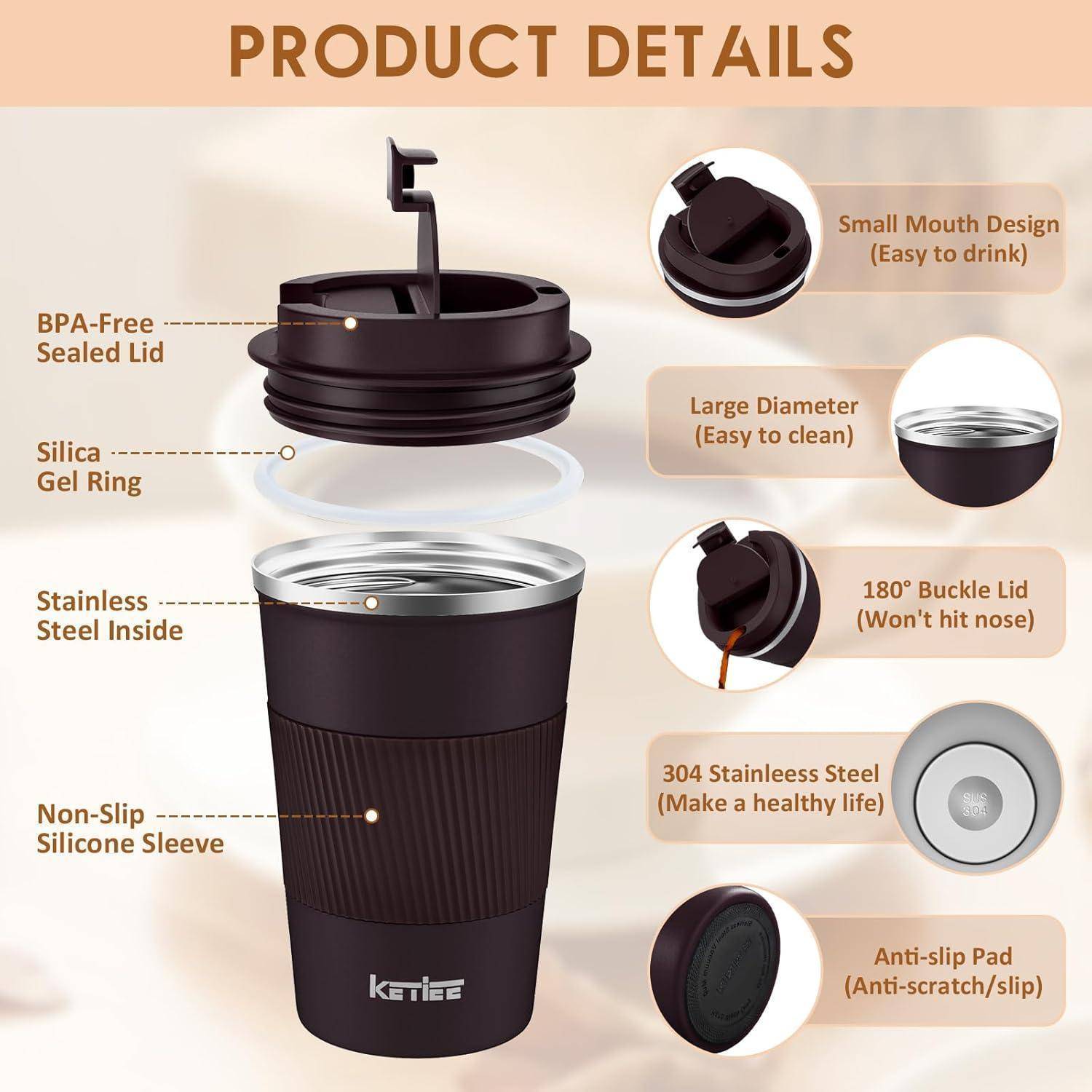 Kaffeebecher to go 380ml Thermobecher Doppelwandig Braun