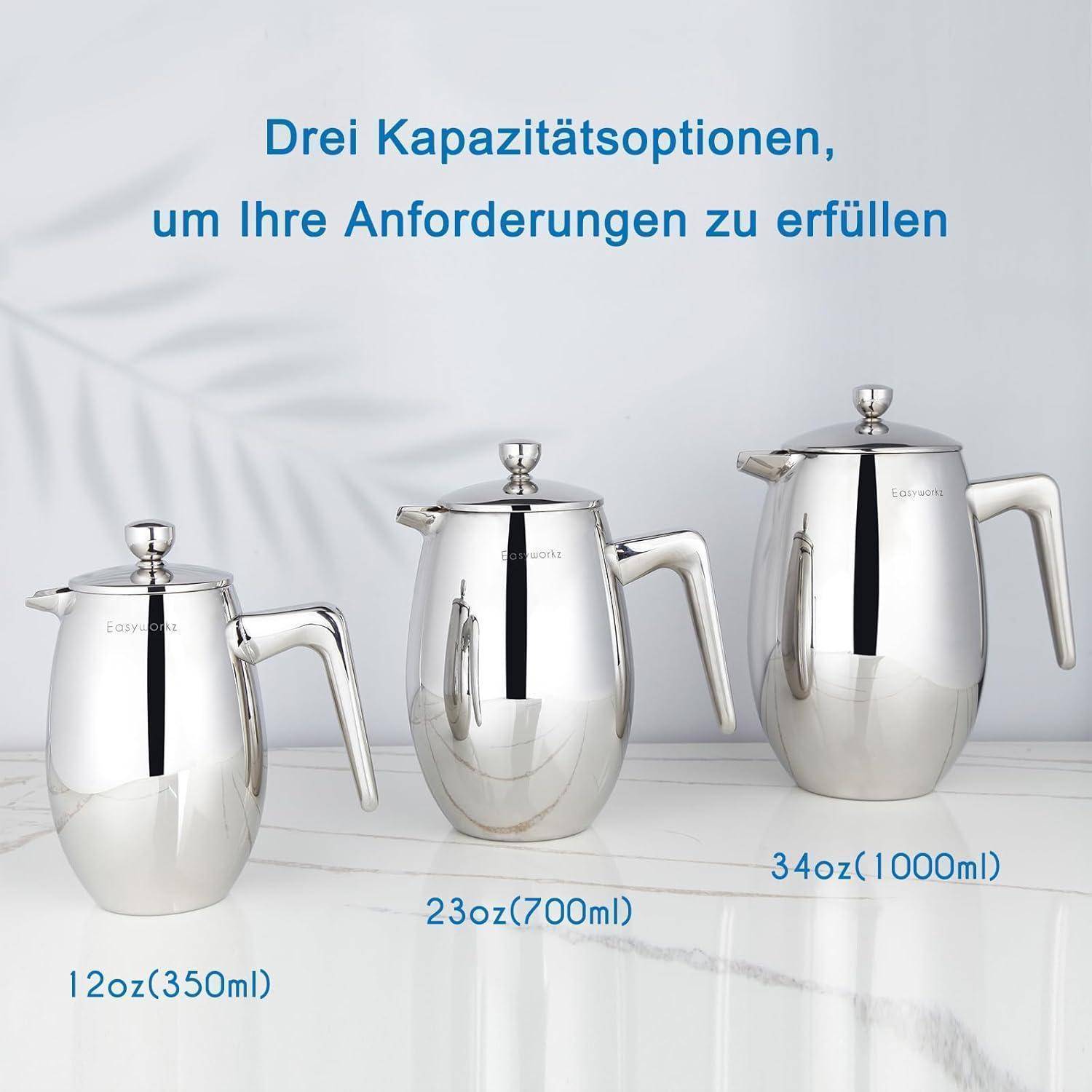 Nando French Press 700ml doppelwandig isoliert Thermo Edelstahl