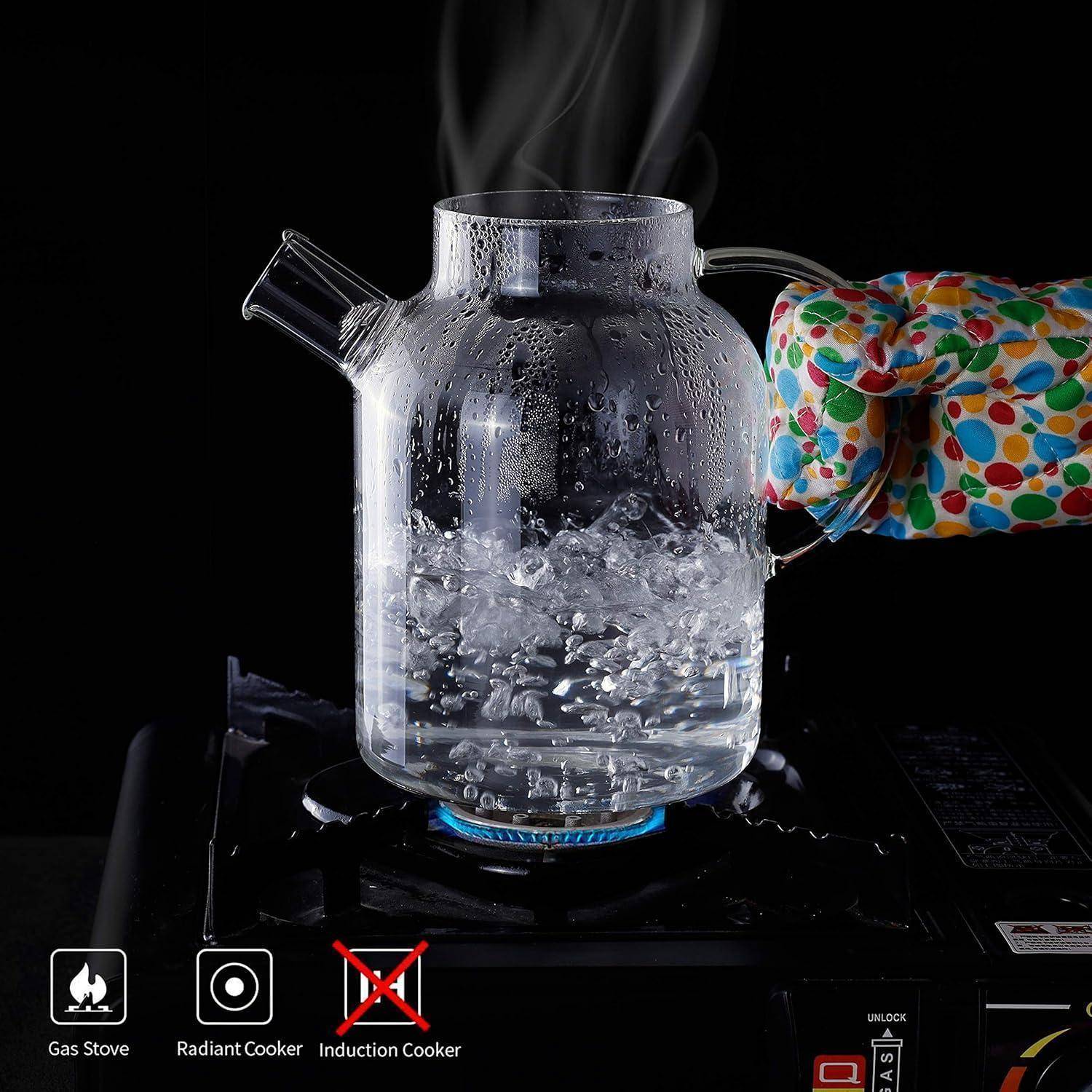 Teekanne Glas 1500ML mit Siebeinsatz für losen Tee - Herdsicher