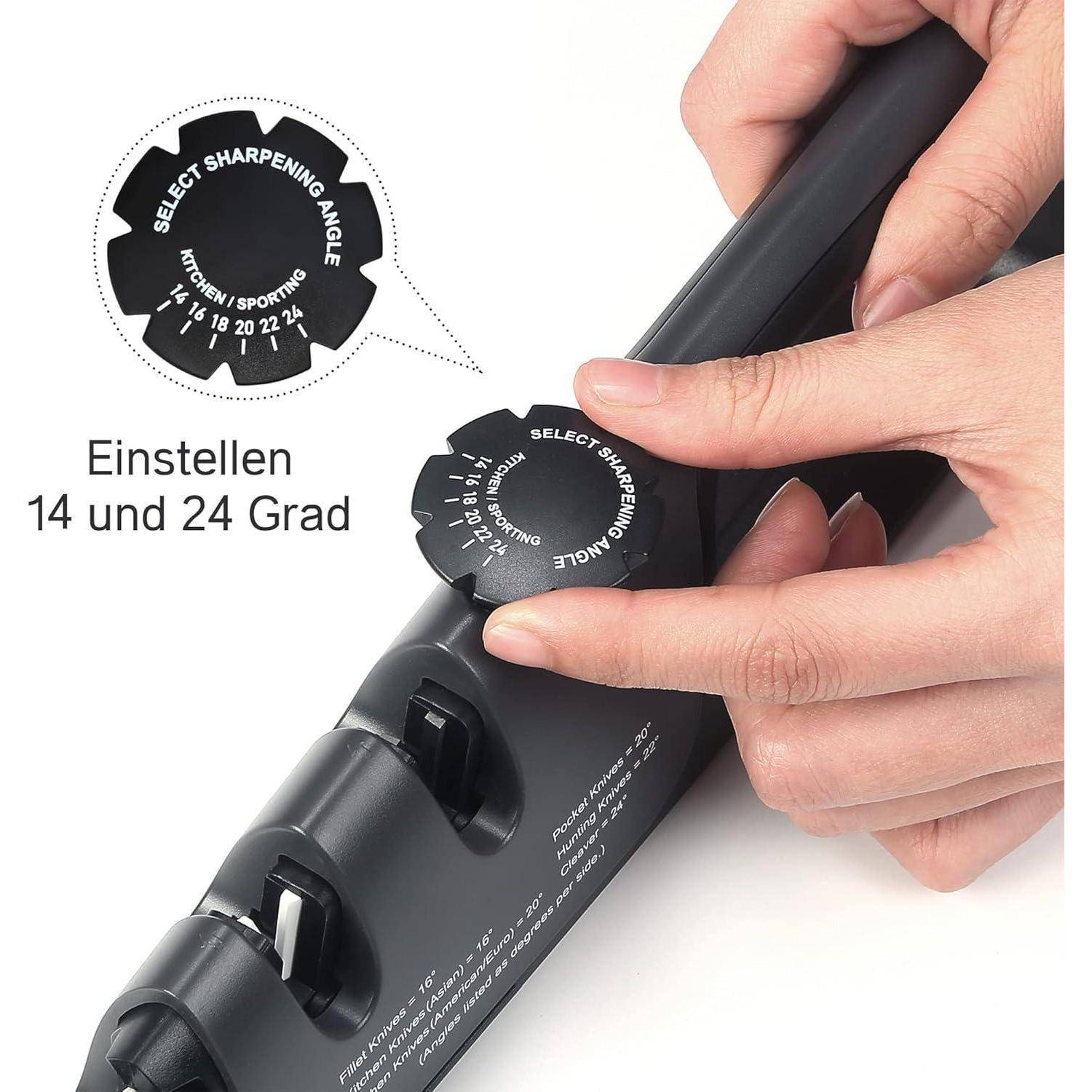 Professioneller 3-Stufen Messerschärfer mit einstellbarem Winkel - für