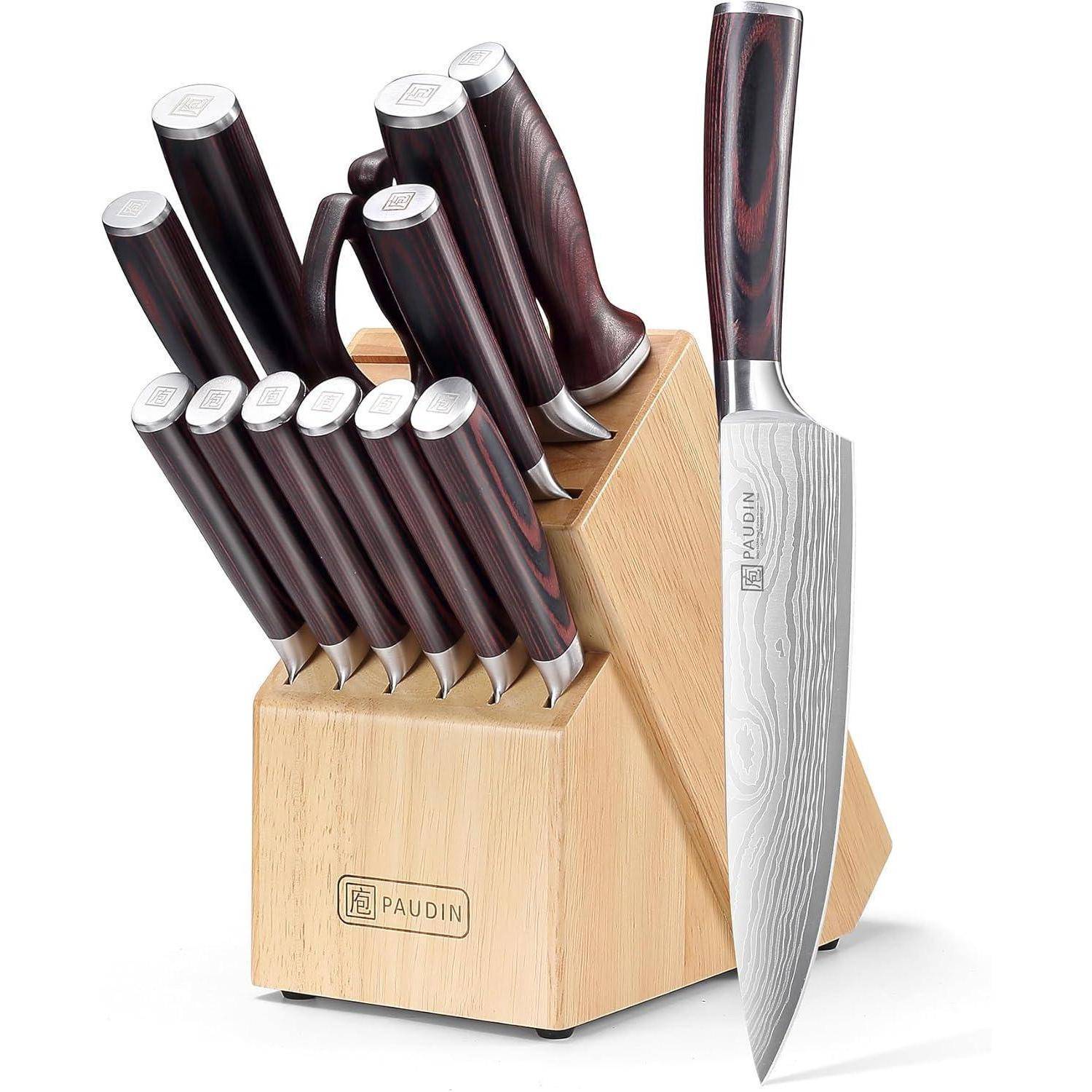 Messerblock Set 14-teilig Edelstahl Holzblock Profi Küchenmesser