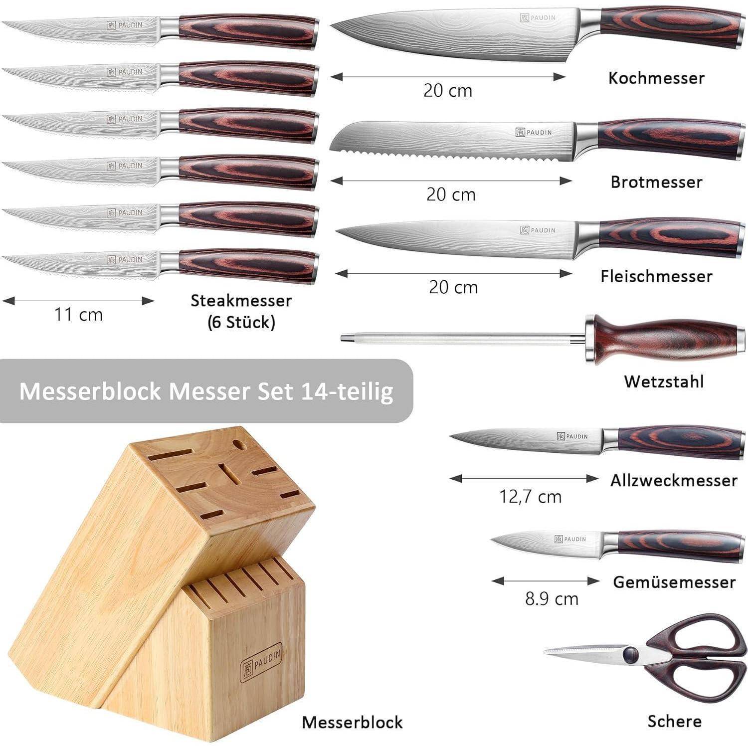 Messerblock Set 14-teilig Edelstahl Holzblock Profi Küchenmesser