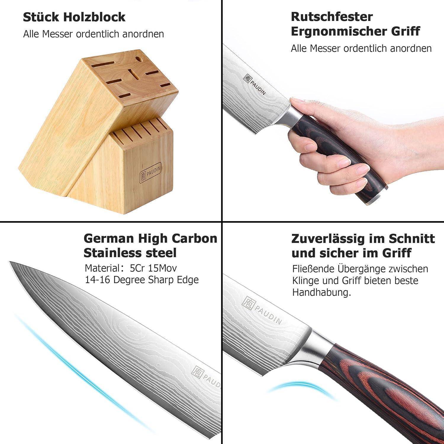 Messerblock Set 14-teilig Edelstahl Holzblock Profi Küchenmesser