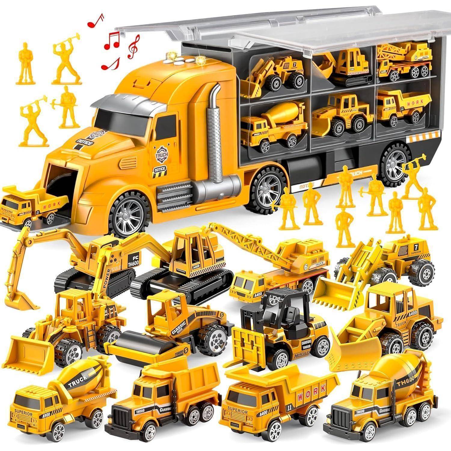 25-in-1 Spielzeugset Baufahrzeuge mit Licht und Sound, Geschenk für