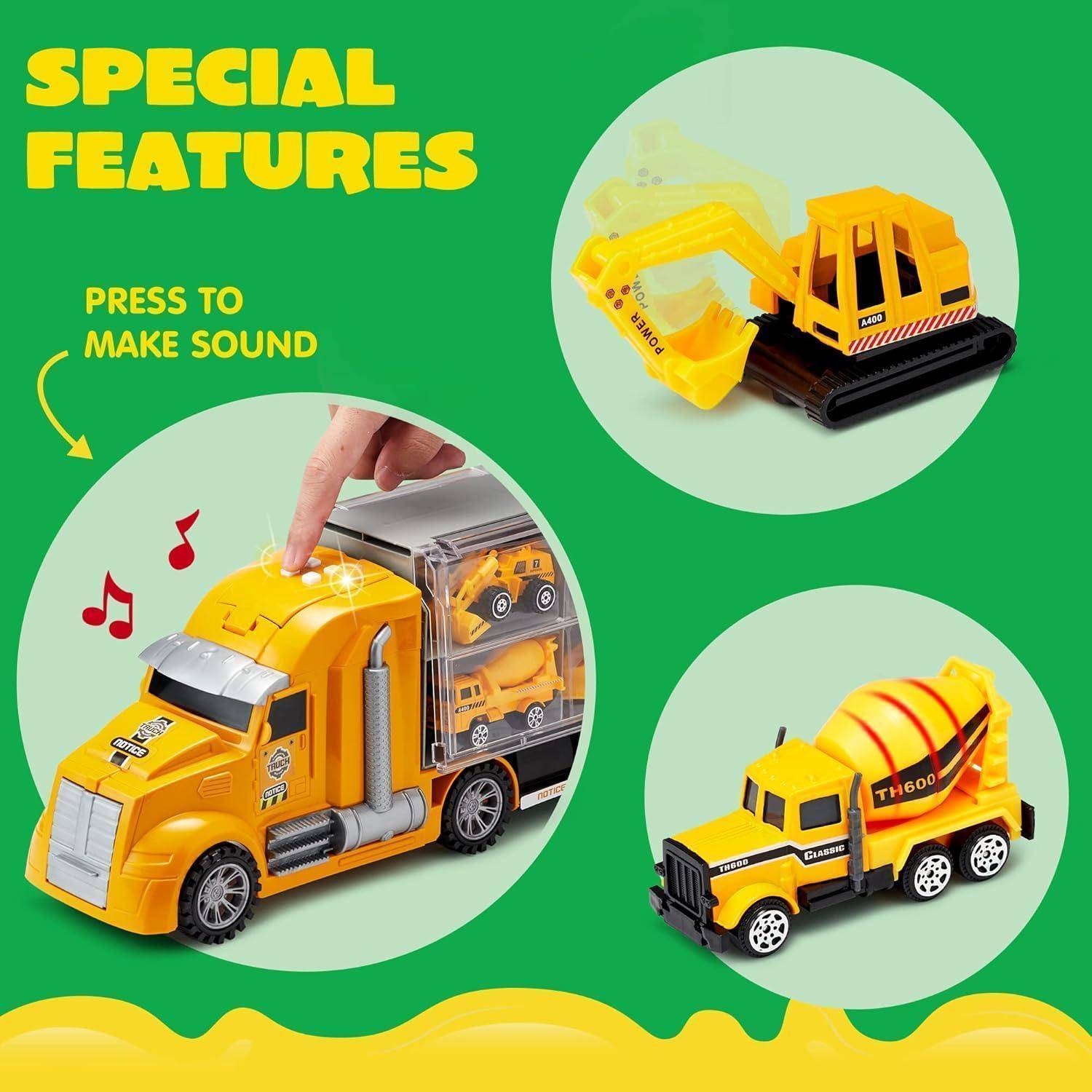 25-in-1 Spielzeugset Baufahrzeuge mit Licht und Sound, Geschenk für