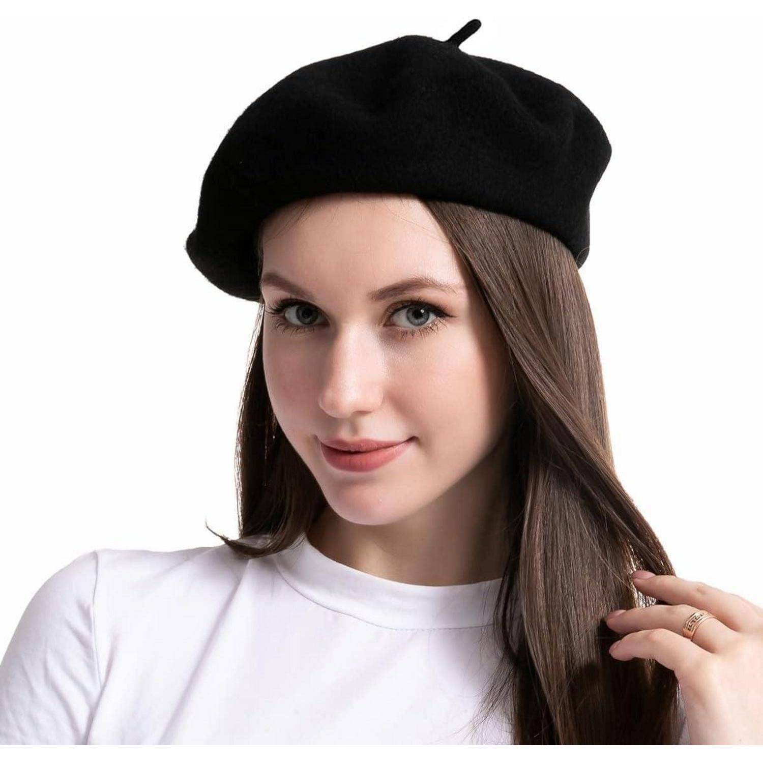 Damen-Wollmütze Französische Baskenmütze Schwarz warm & weich