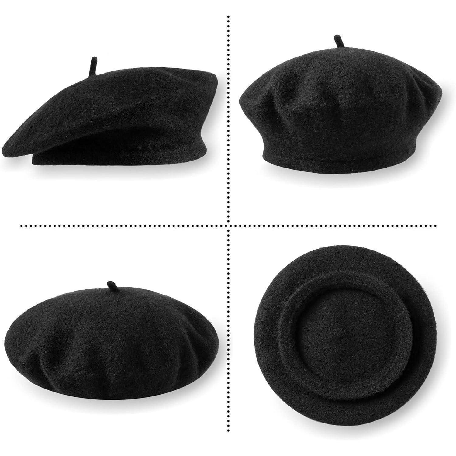 Damen-Wollmütze Französische Baskenmütze Schwarz warm & weich